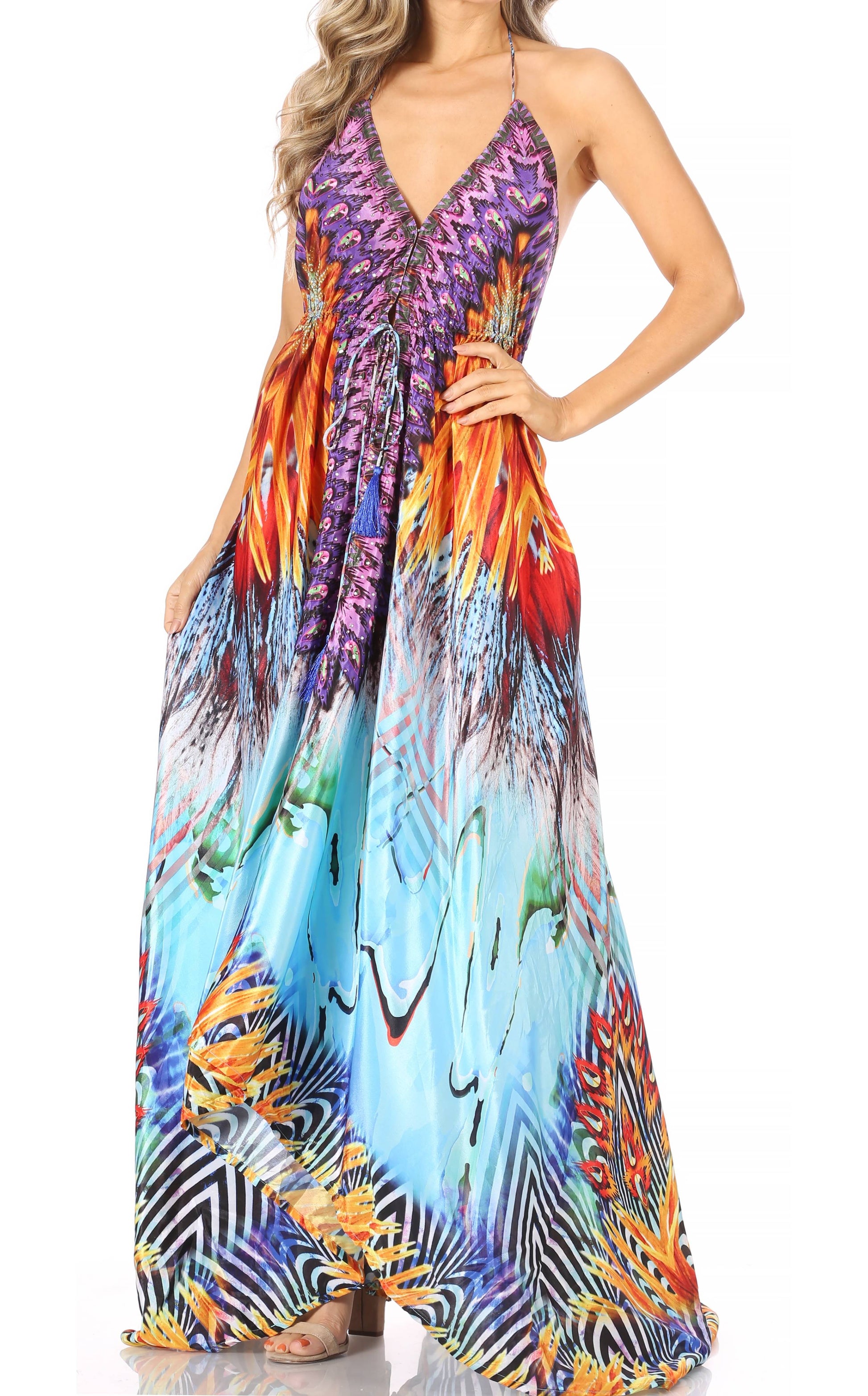 Sakkas Lizi Womens Maxi High-low Halter Handkerchief Long Dress Beach Party - Concordia Style Boutique