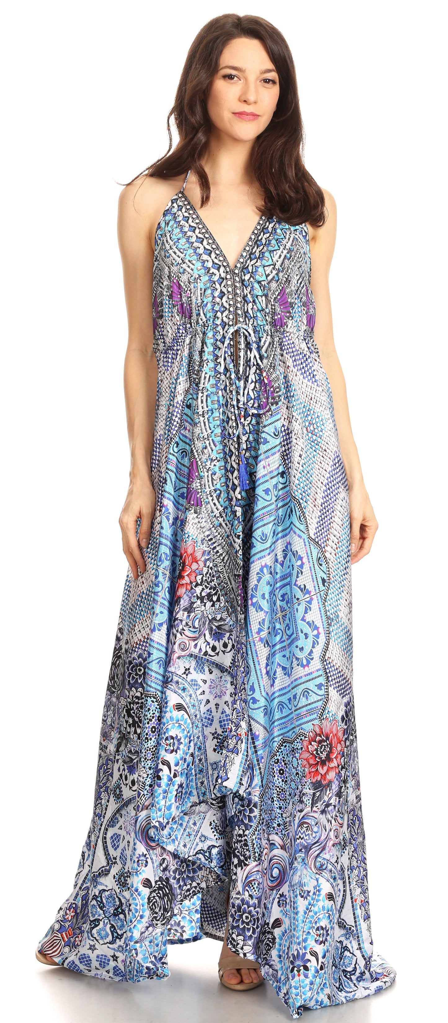 Sakkas Lizi Womens Maxi High-low Halter Handkerchief Long Dress Beach Party - Concordia Style Boutique