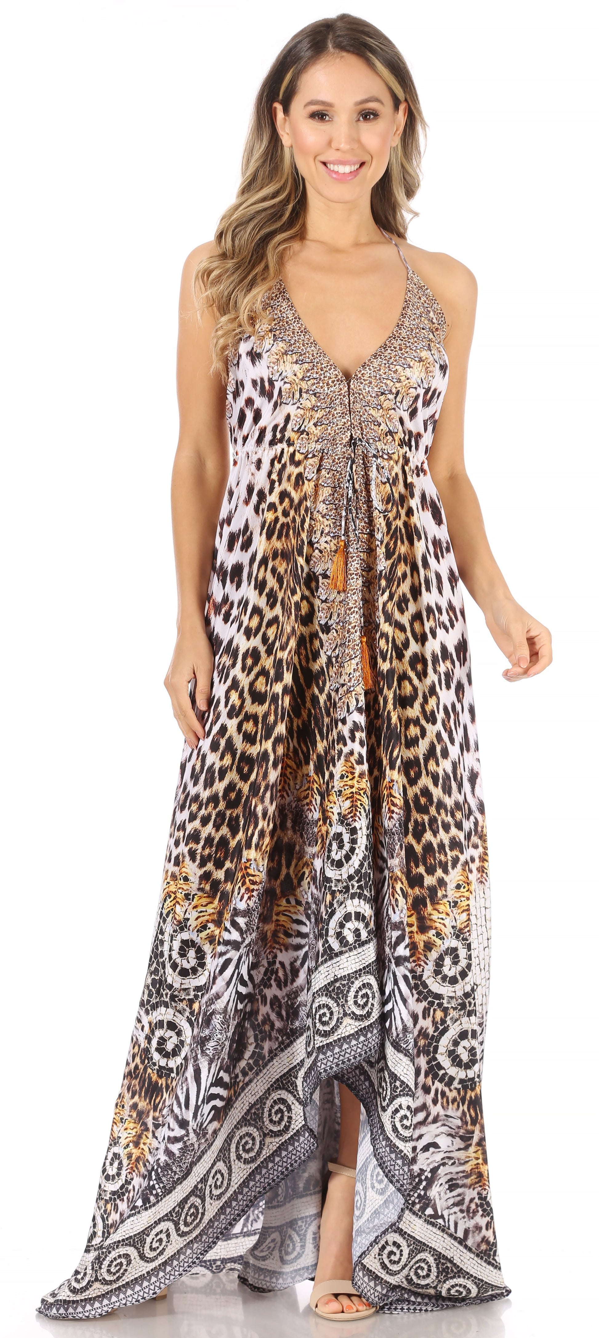 Sakkas Lizi Womens Maxi High-low Halter Handkerchief Long Dress Beach Party - Concordia Style Boutique