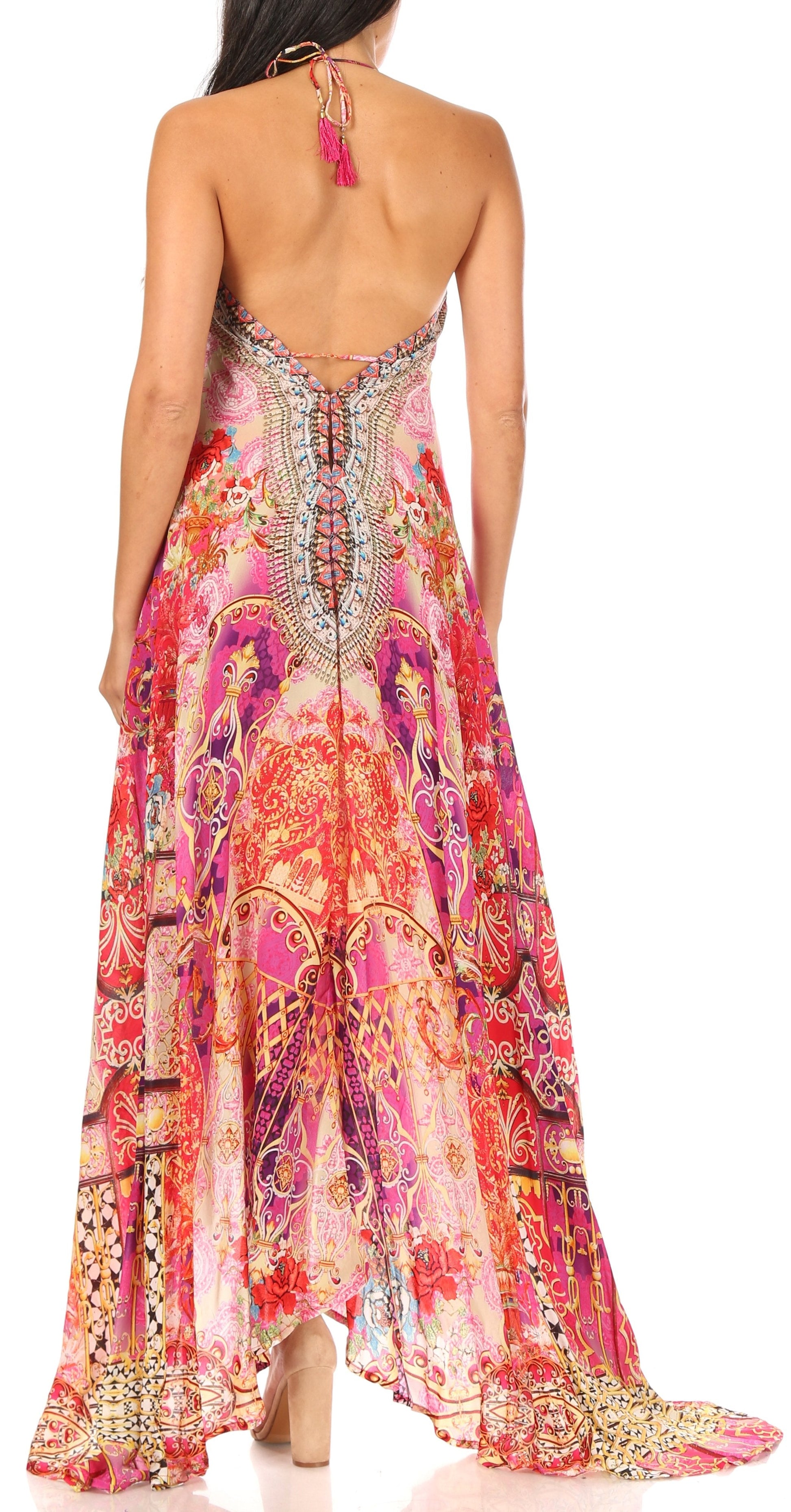 Sakkas Lizi Womens Maxi High-low Halter Handkerchief Long Dress Beach Party - Concordia Style Boutique