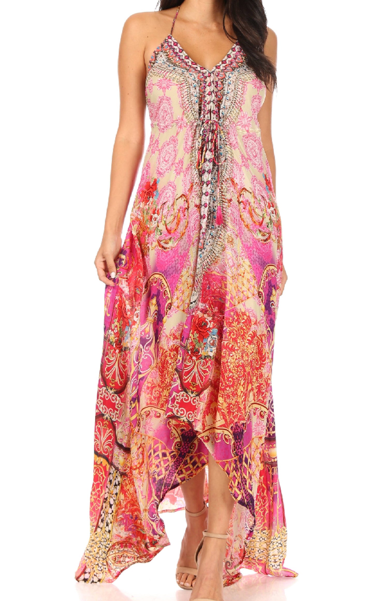 Sakkas Lizi Womens Maxi High-low Halter Handkerchief Long Dress Beach Party - Concordia Style Boutique