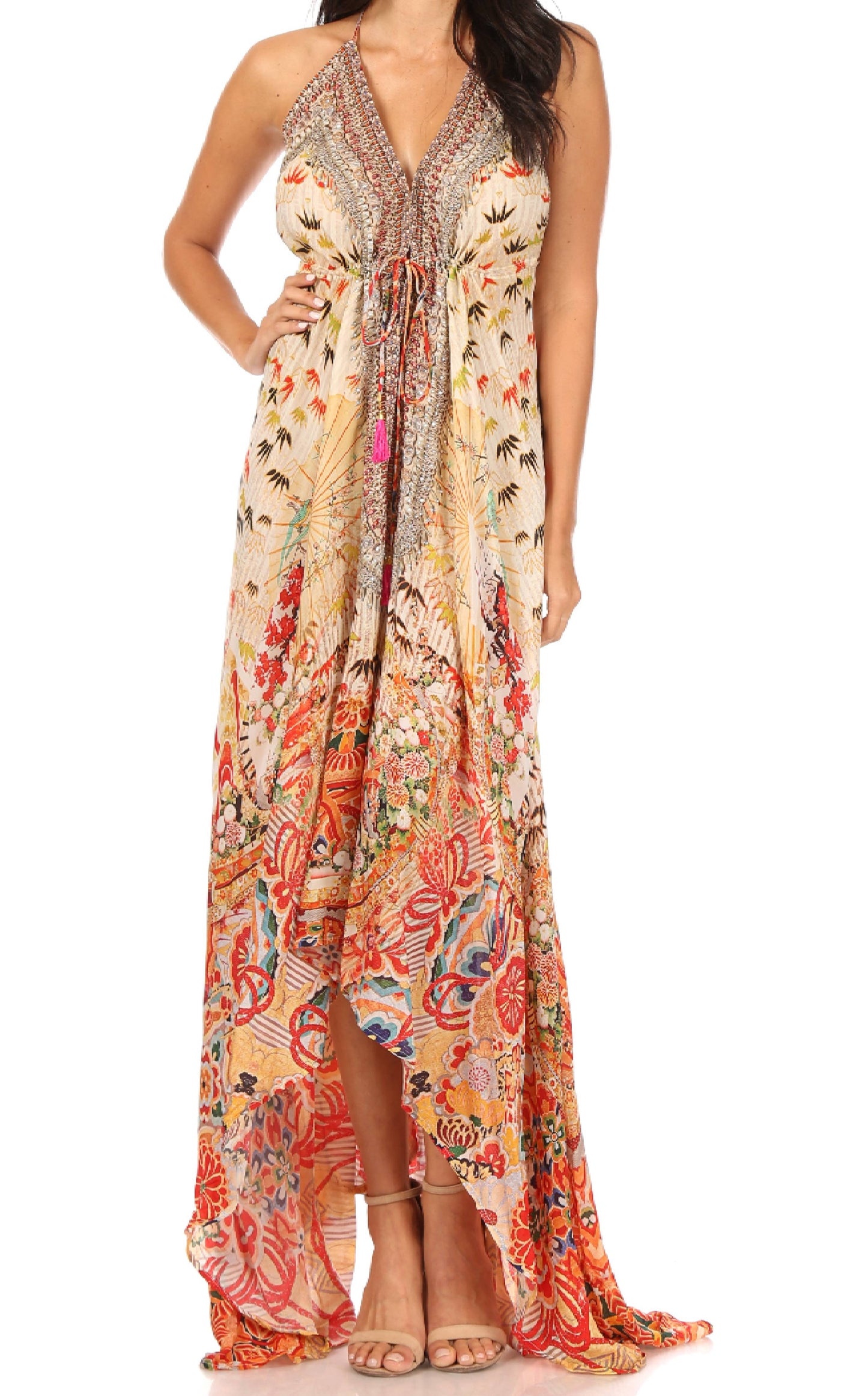 Sakkas Lizi Womens Maxi High-low Halter Handkerchief Long Dress Beach Party - Concordia Style Boutique