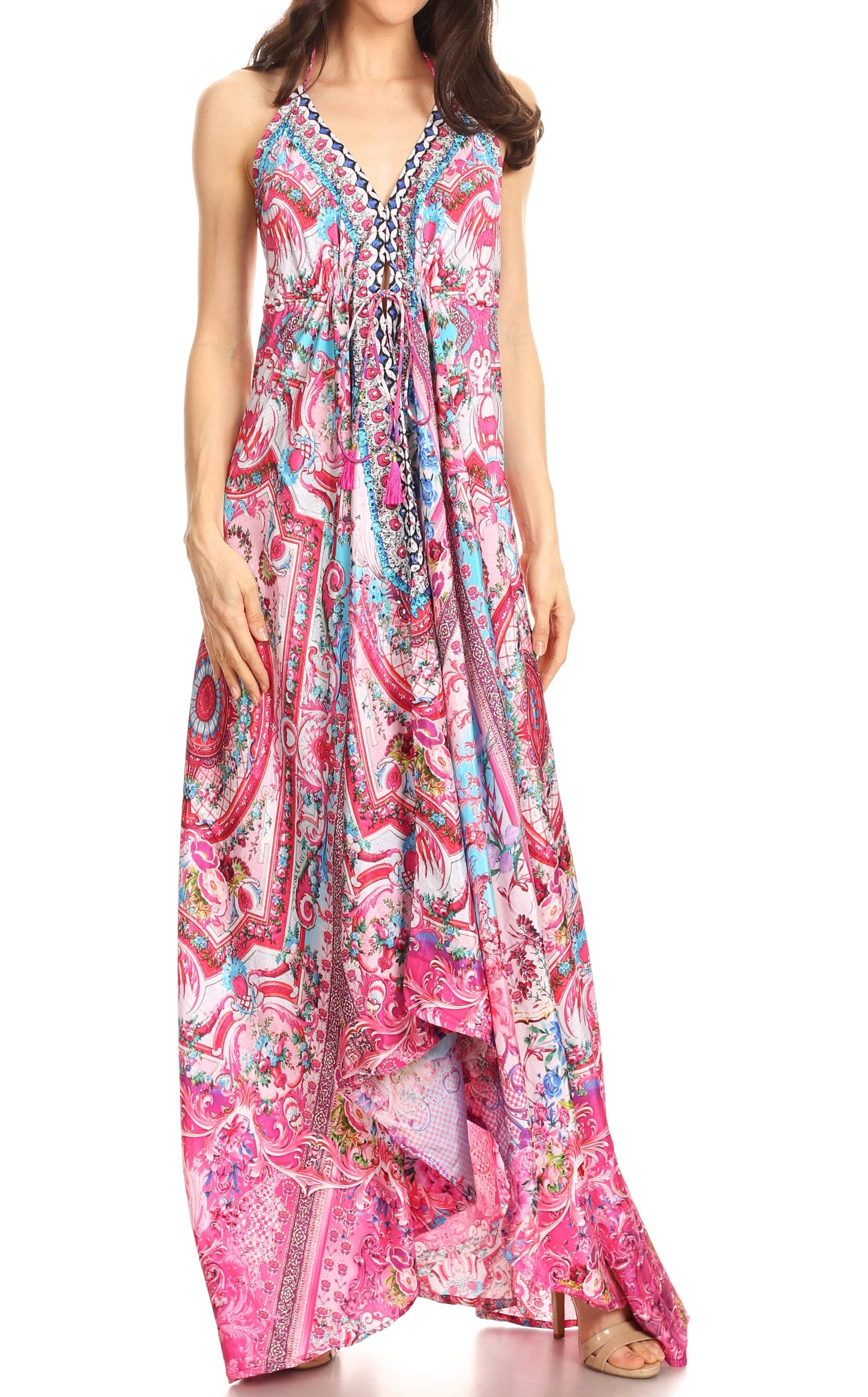 Sakkas Lizi Womens Maxi High-low Halter Handkerchief Long Dress Beach Party - Concordia Style Boutique