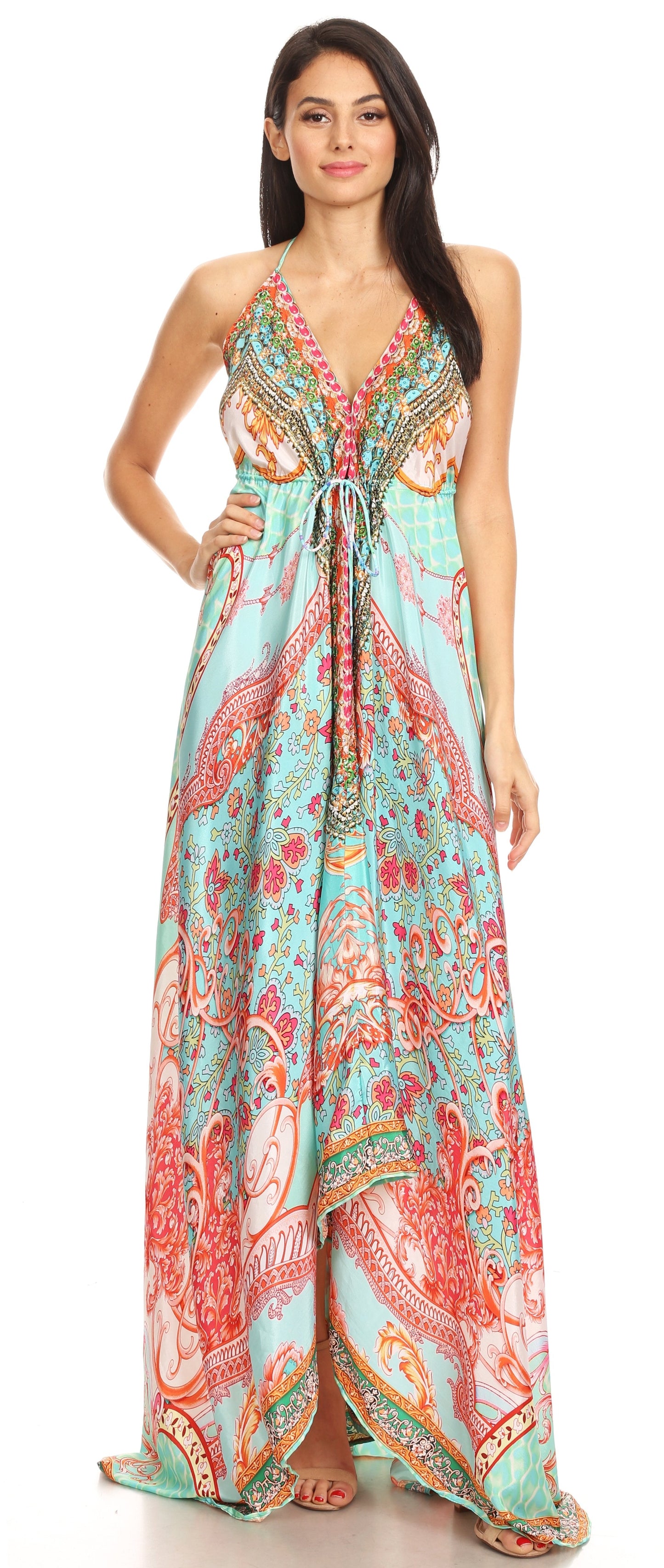 Sakkas Lizi Womens Maxi High-low Halter Handkerchief Long Dress Beach Party - Concordia Style Boutique