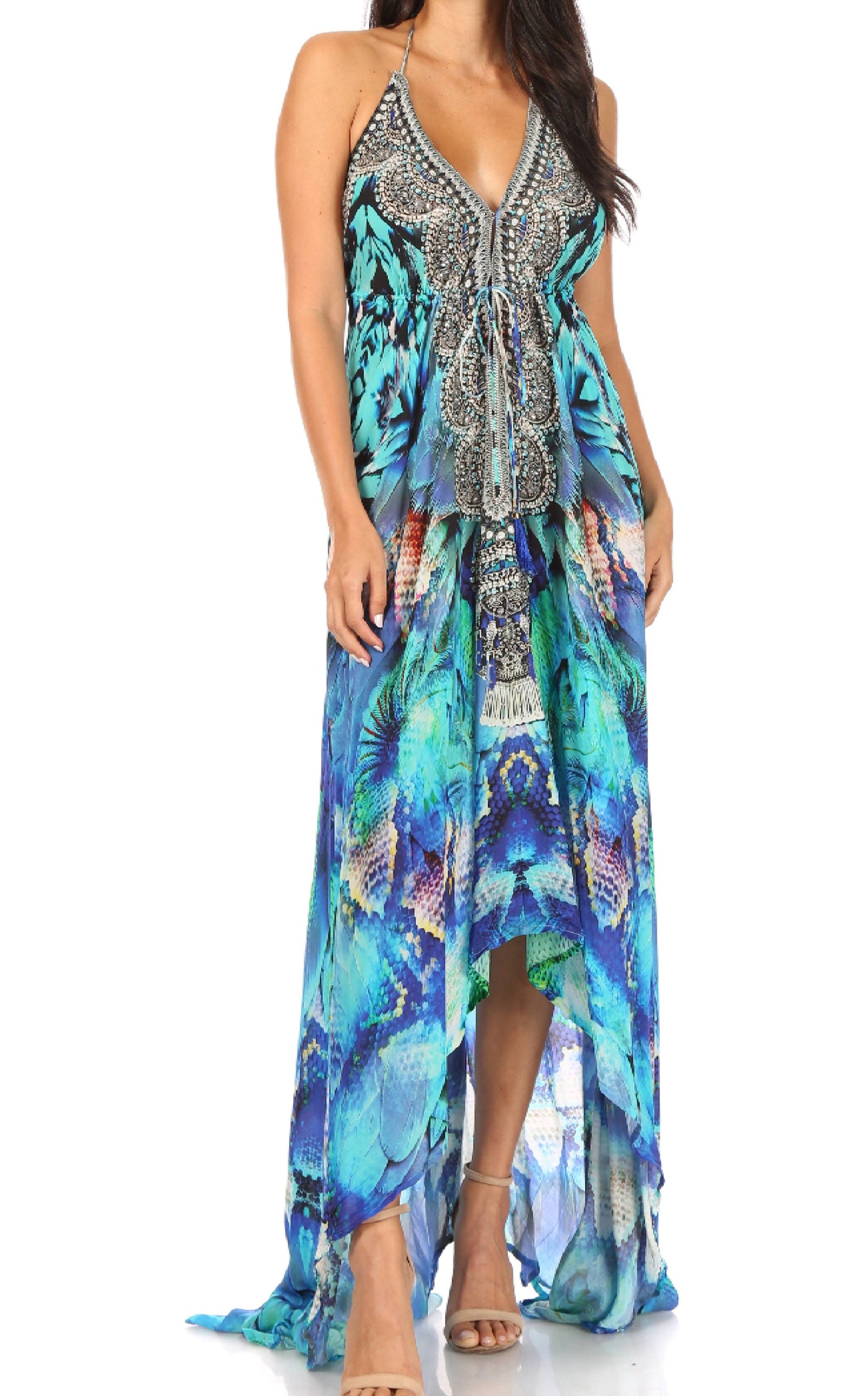Sakkas Lizi Womens Maxi High-low Halter Handkerchief Long Dress Beach Party - Concordia Style Boutique