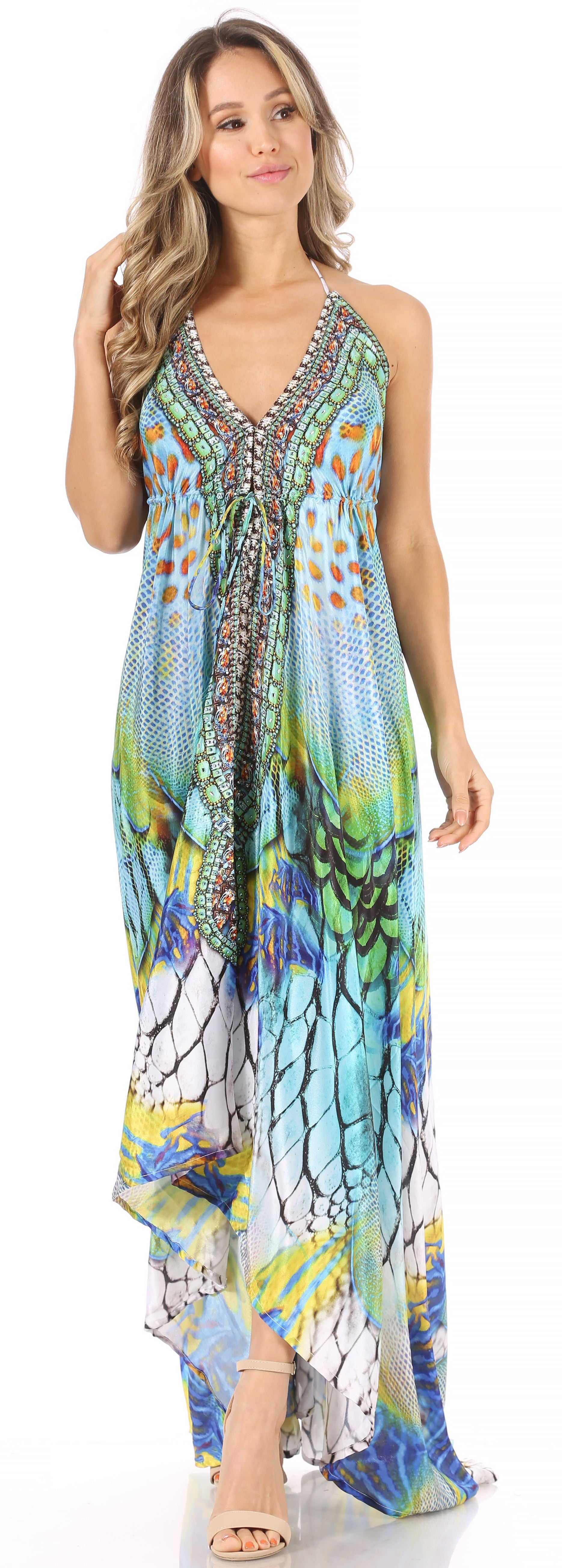 Sakkas Lizi Womens Maxi High-low Halter Handkerchief Long Dress Beach Party - Concordia Style Boutique