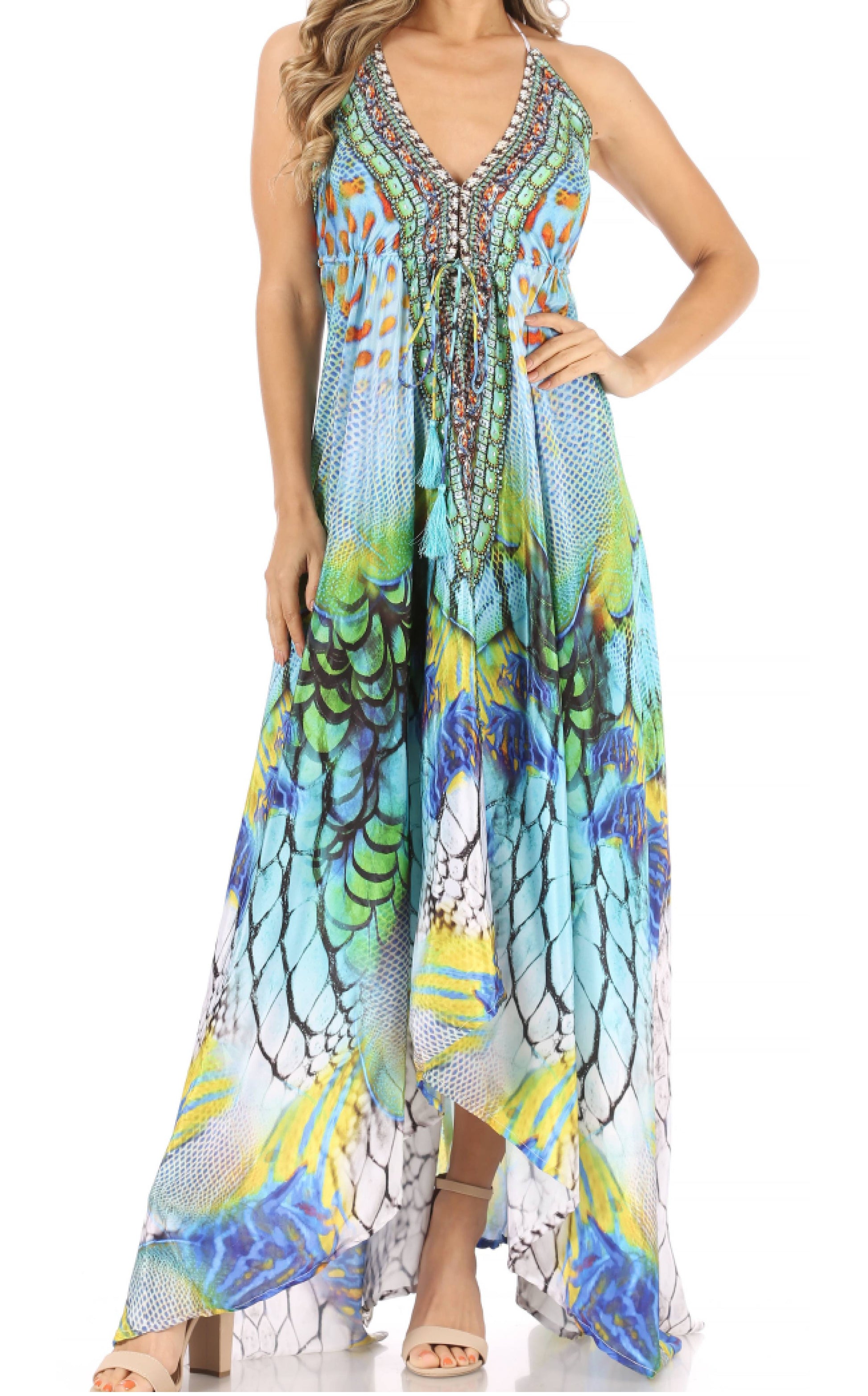 Sakkas Lizi Womens Maxi High-low Halter Handkerchief Long Dress Beach Party - Concordia Style Boutique
