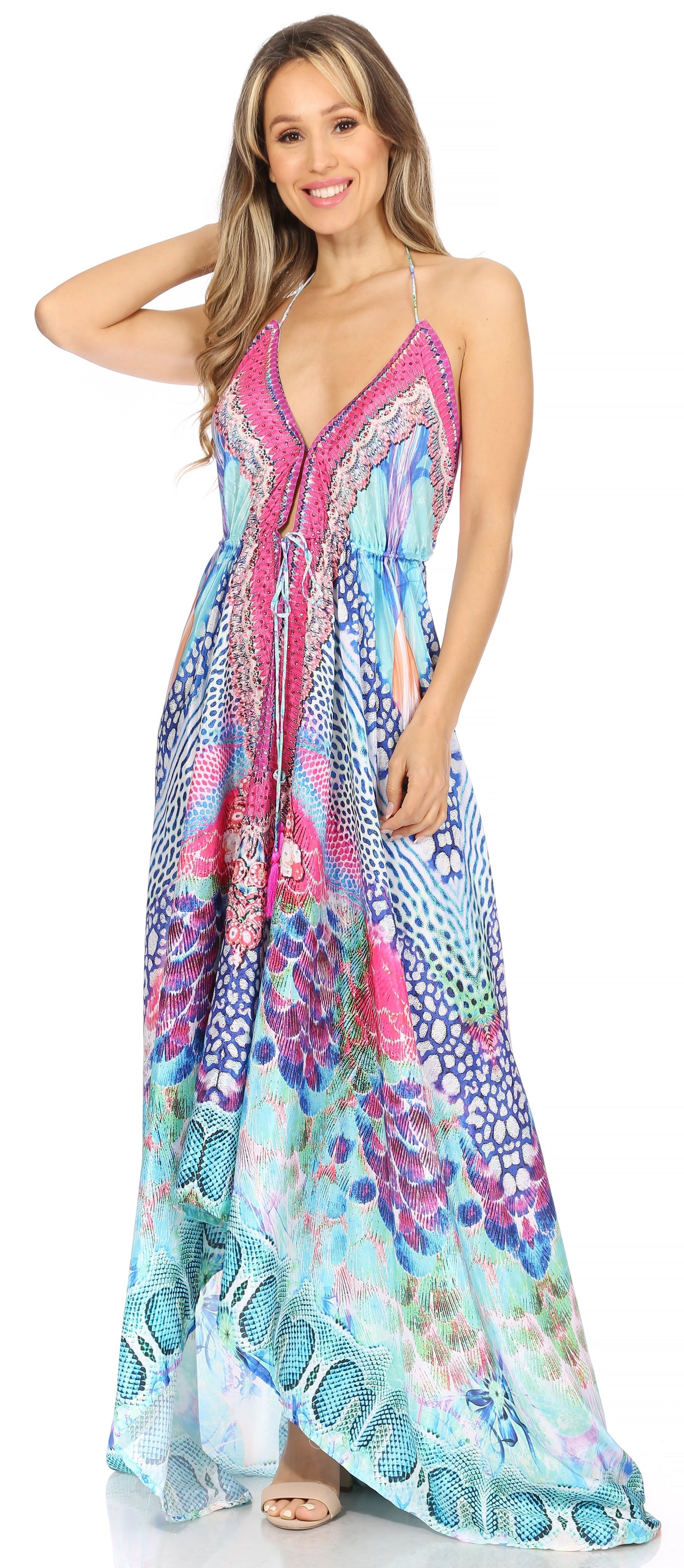 Sakkas Lizi Womens Maxi High-low Halter Handkerchief Long Dress Beach Party - Concordia Style Boutique