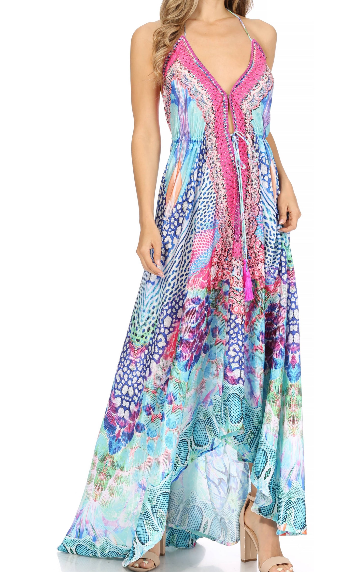 Sakkas Lizi Womens Maxi High-low Halter Handkerchief Long Dress Beach Party - Concordia Style Boutique