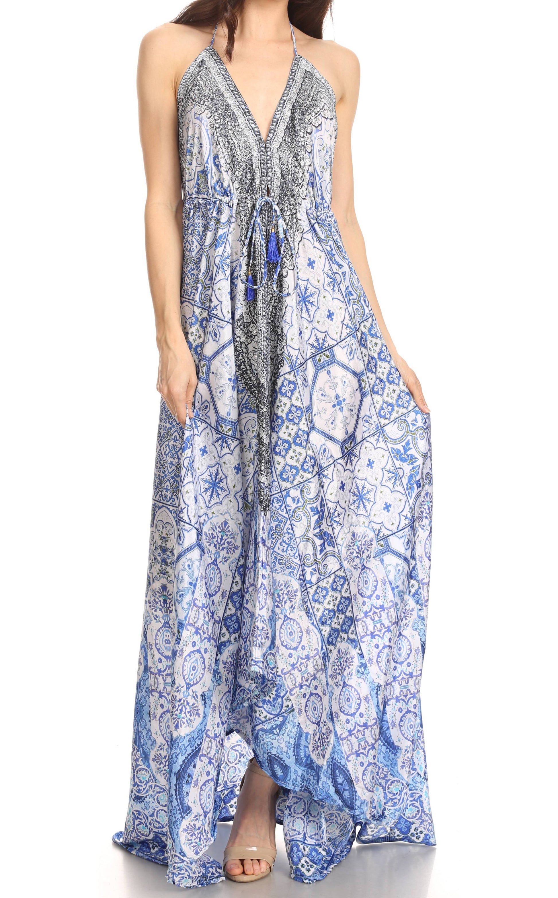 Sakkas Lizi Womens Maxi High-low Halter Handkerchief Long Dress Beach Party - Concordia Style Boutique