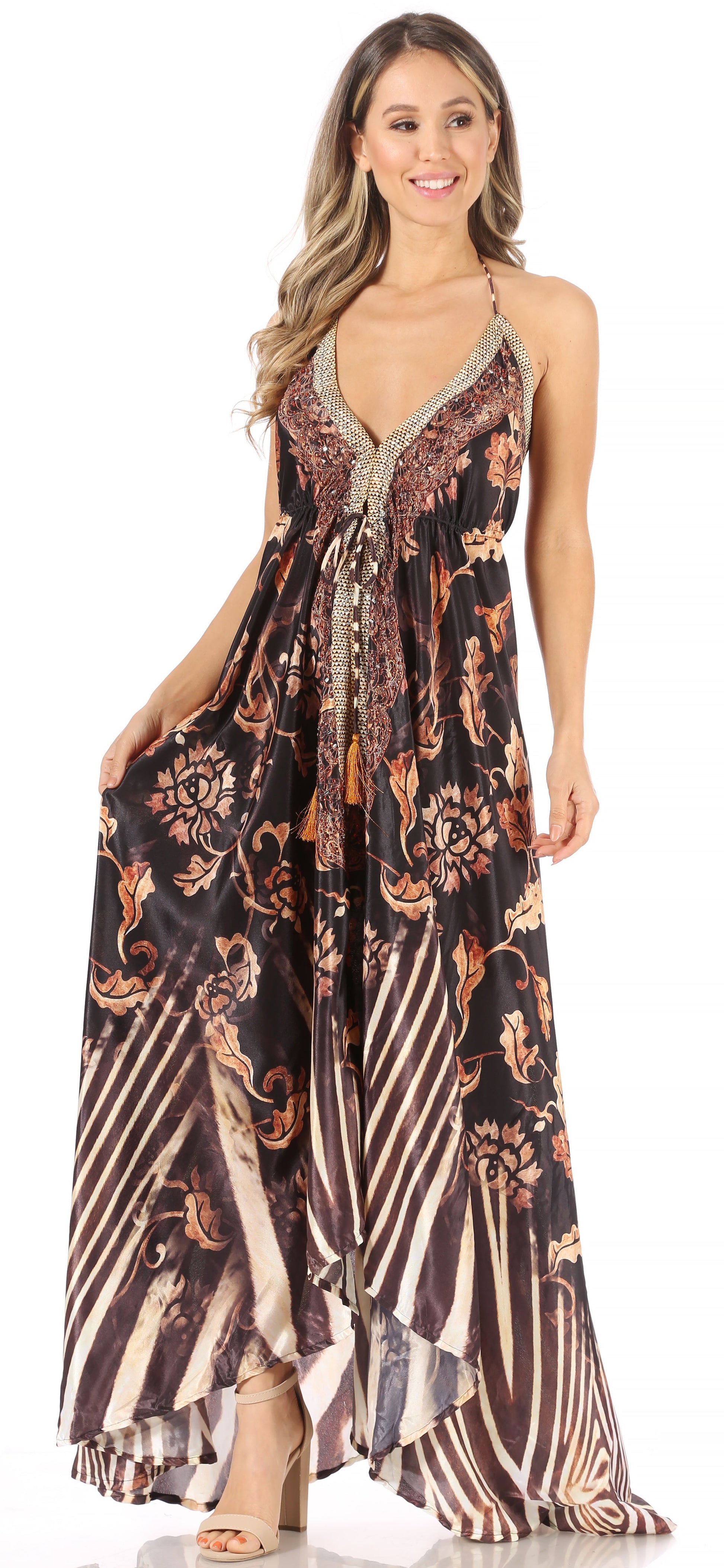 Sakkas Lizi Womens Maxi High-low Halter Handkerchief Long Dress Beach Party - Concordia Style Boutique
