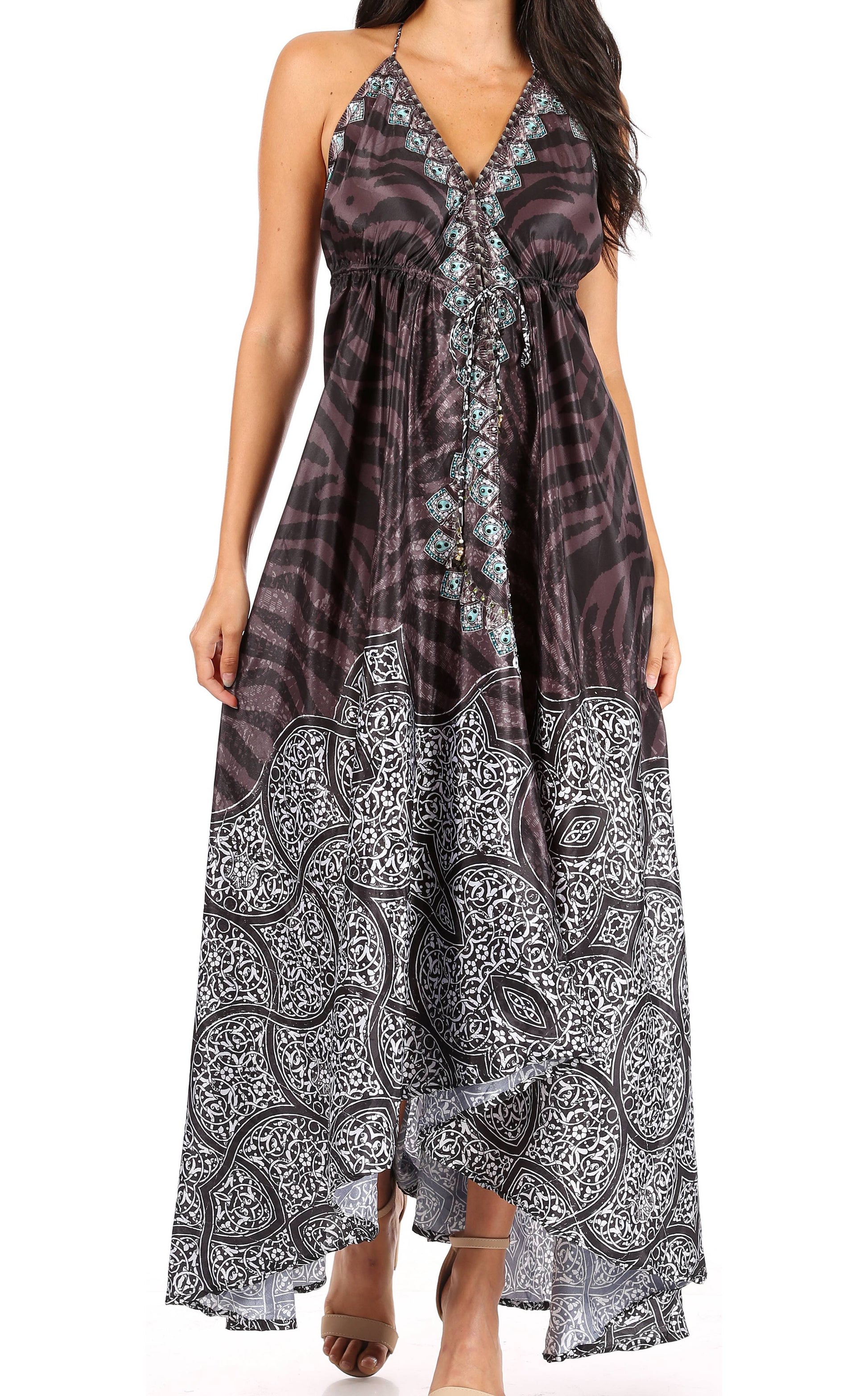 Sakkas Lizi Womens Maxi High-low Halter Handkerchief Long Dress Beach Party - Concordia Style Boutique