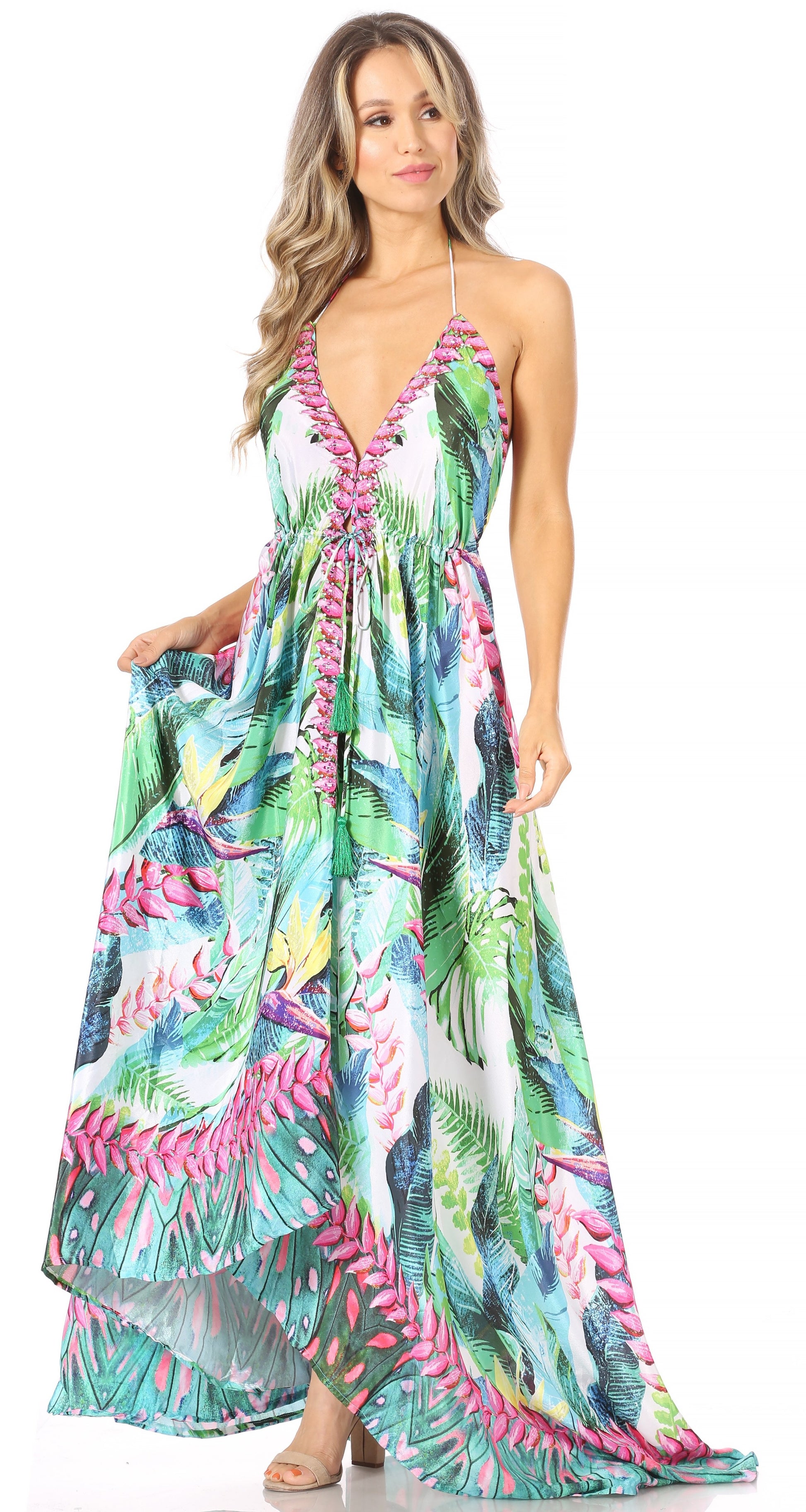 Sakkas Lizi Womens Maxi High-low Halter Handkerchief Long Dress Beach Party - Concordia Style Boutique