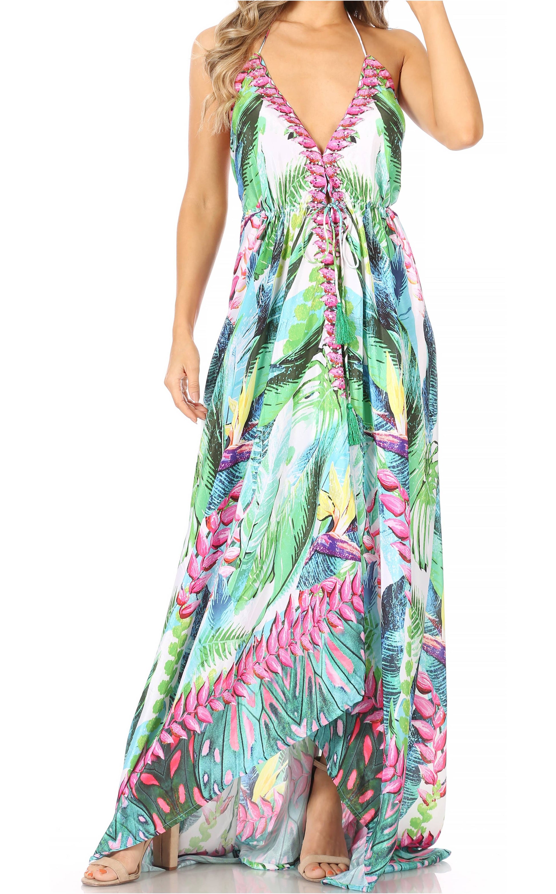 Sakkas Lizi Womens Maxi High-low Halter Handkerchief Long Dress Beach Party - Concordia Style Boutique