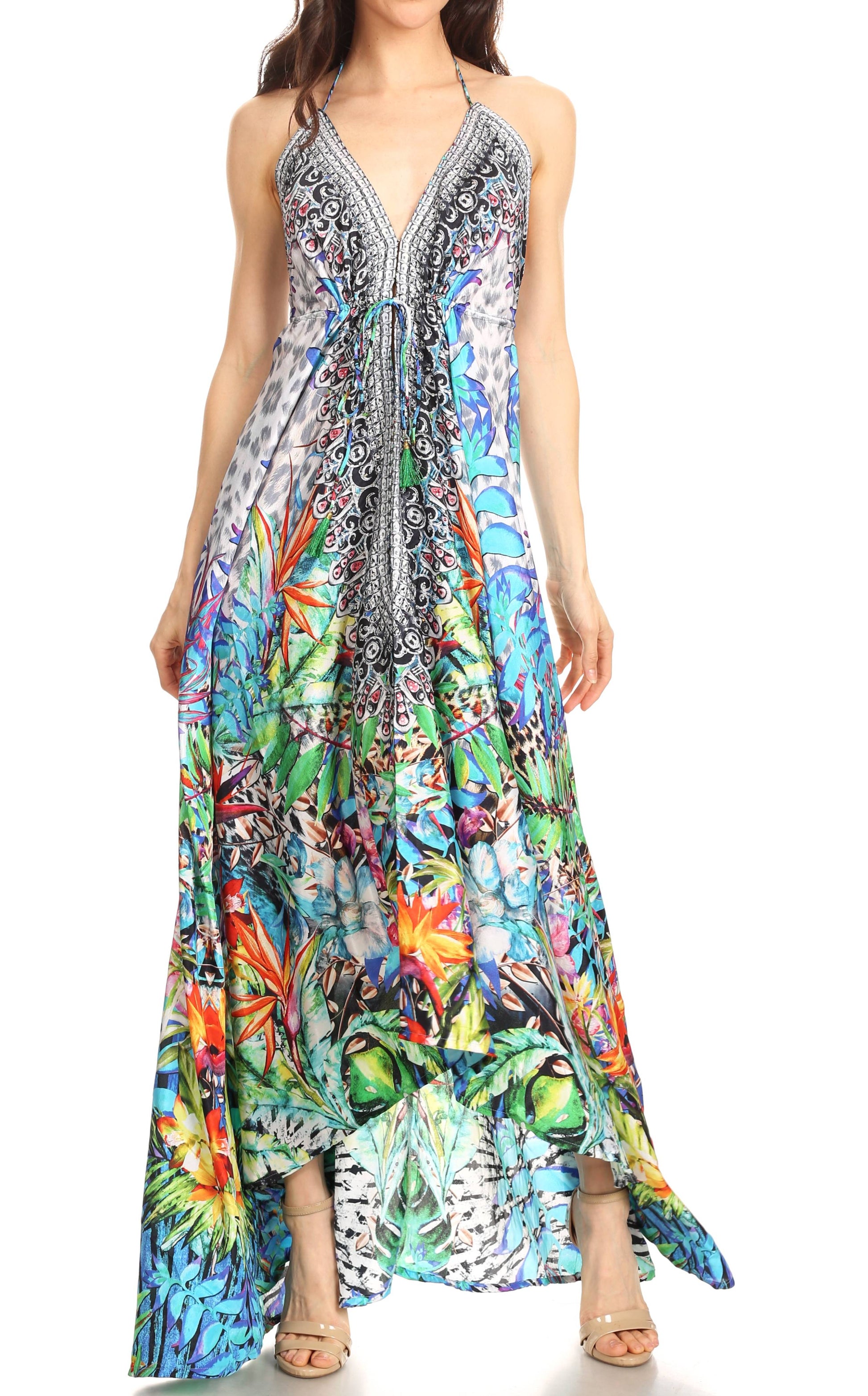 Sakkas Lizi Womens Maxi High-low Halter Handkerchief Long Dress Beach Party - Concordia Style Boutique