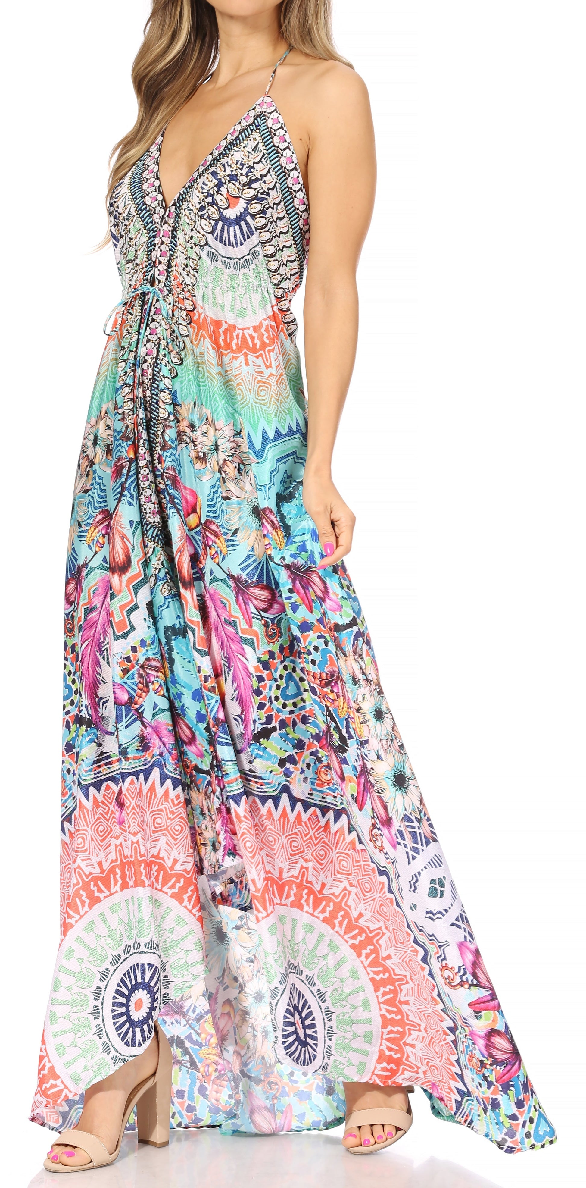 Sakkas Lizi Womens Maxi High-low Halter Handkerchief Long Dress Beach Party - Concordia Style Boutique