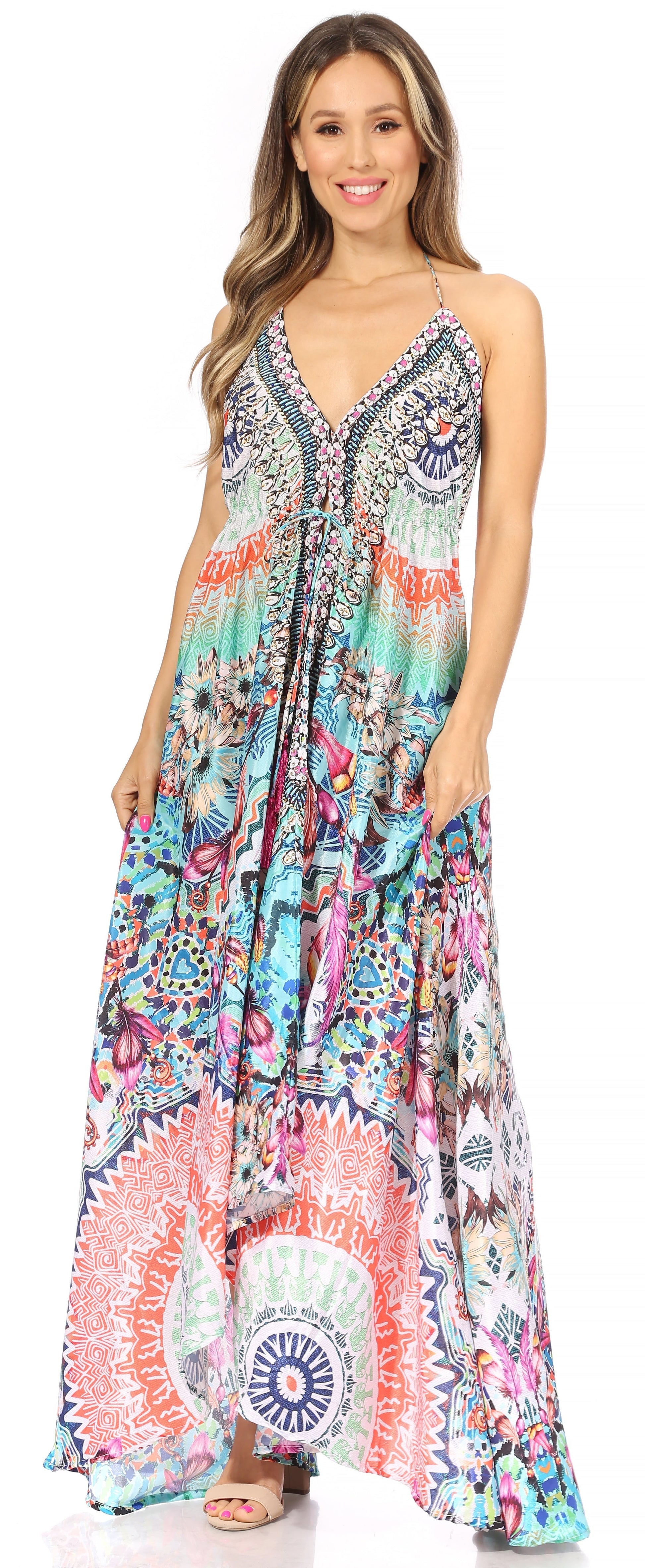 Sakkas Lizi Womens Maxi High-low Halter Handkerchief Long Dress Beach Party - Concordia Style Boutique
