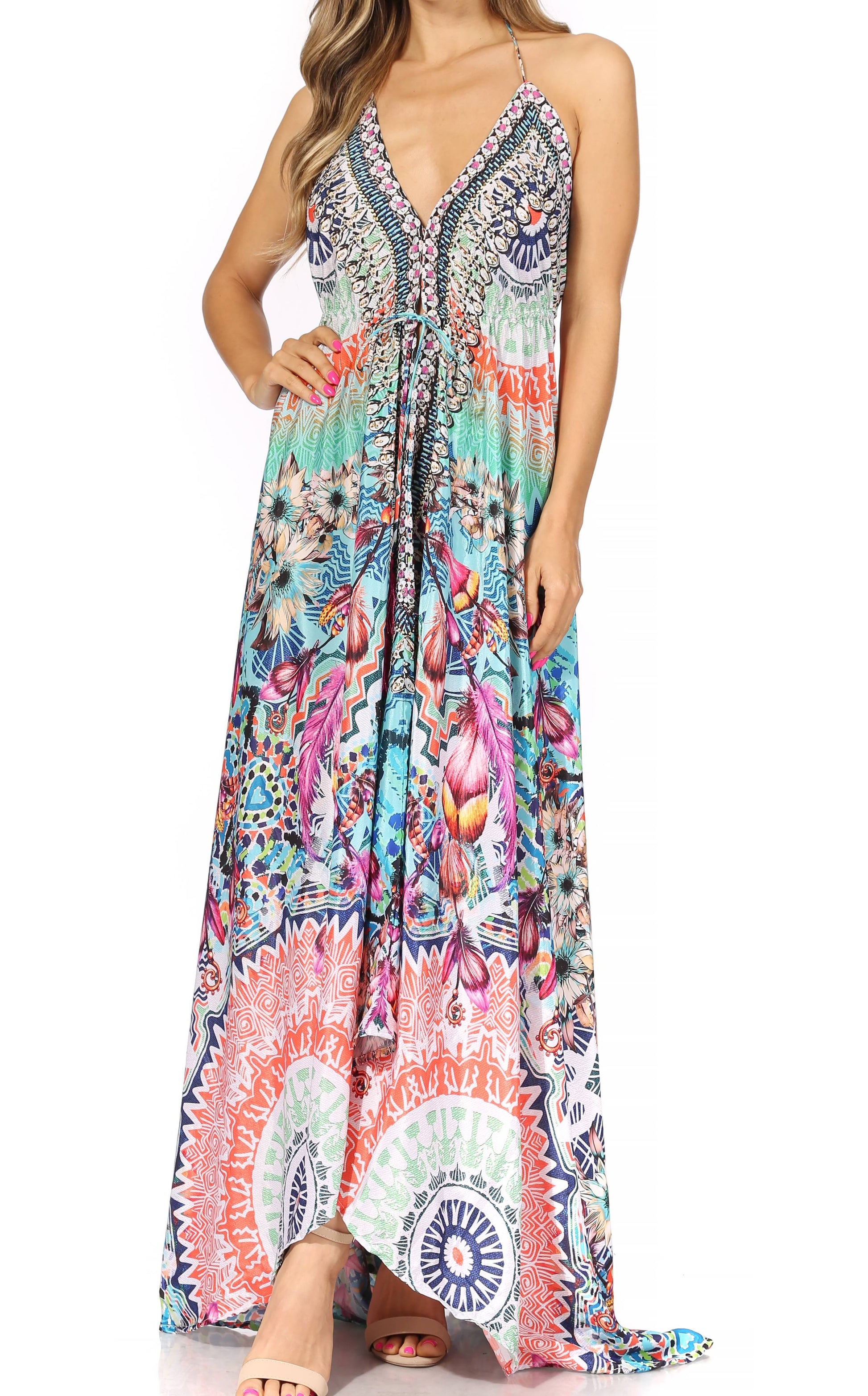 Sakkas Lizi Womens Maxi High-low Halter Handkerchief Long Dress Beach Party - Concordia Style Boutique