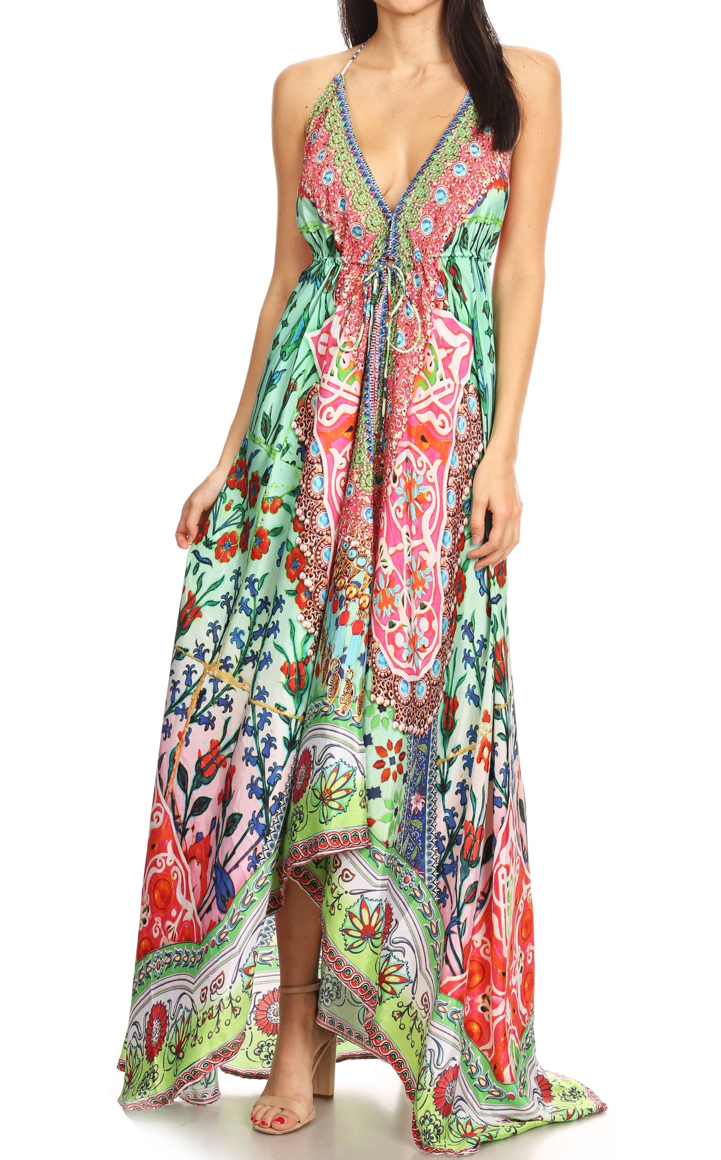 Sakkas Lizi Womens Maxi High-low Halter Handkerchief Long Dress Beach Party - Concordia Style Boutique
