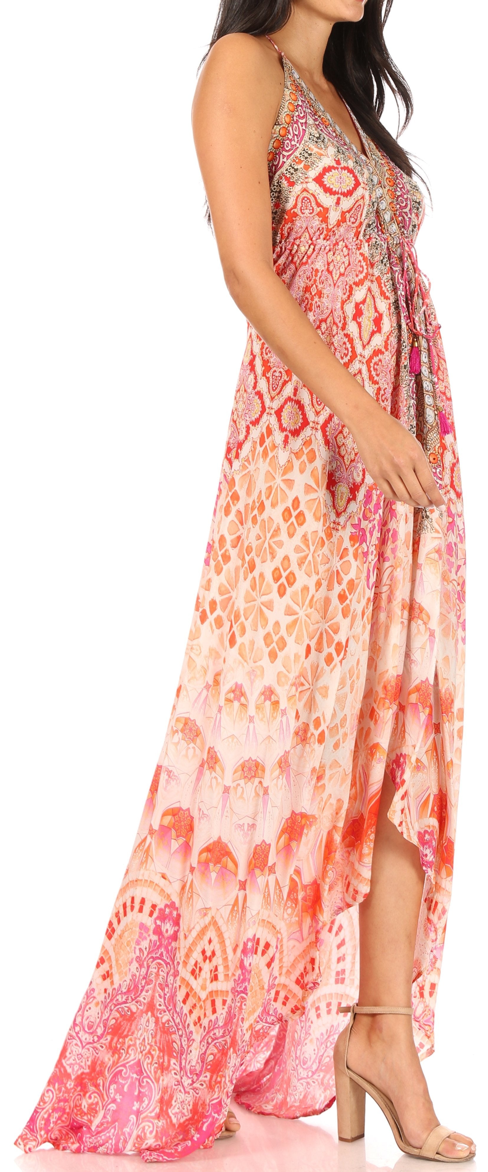 Sakkas Lizi Womens Maxi High-low Halter Handkerchief Long Dress Beach Party - Concordia Style Boutique