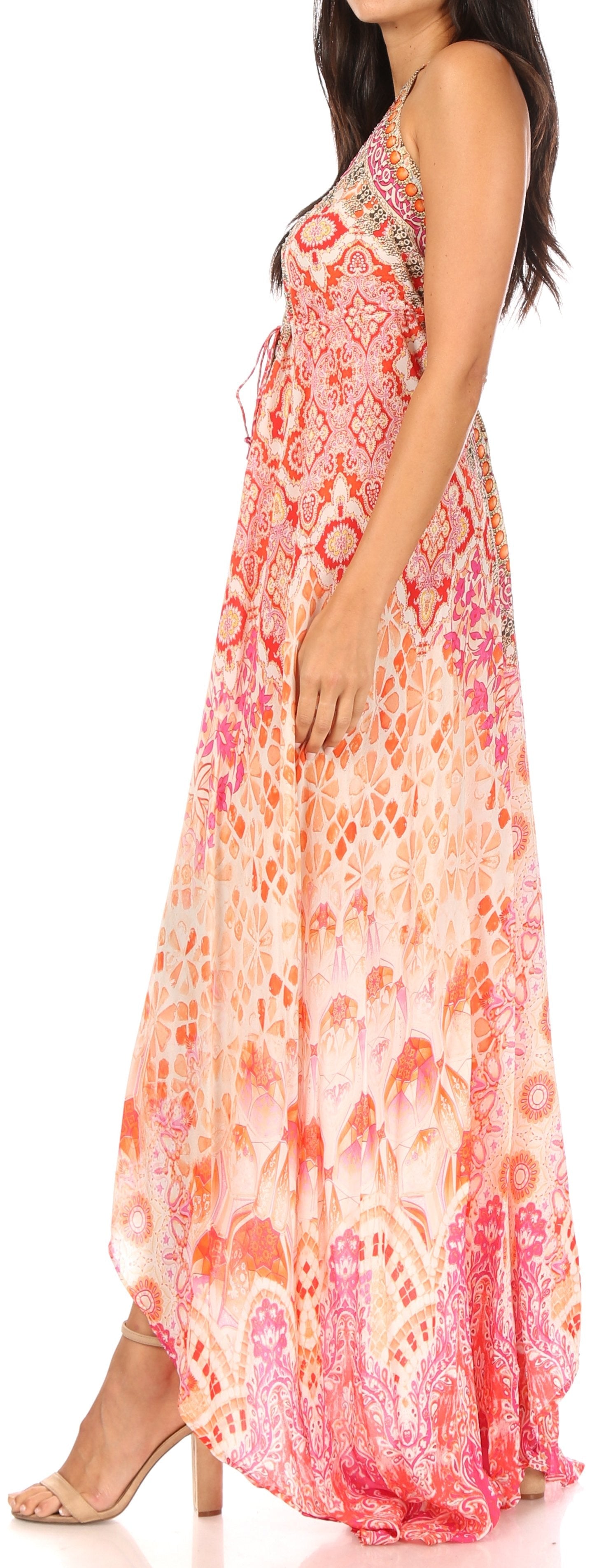 Sakkas Lizi Womens Maxi High-low Halter Handkerchief Long Dress Beach Party - Concordia Style Boutique