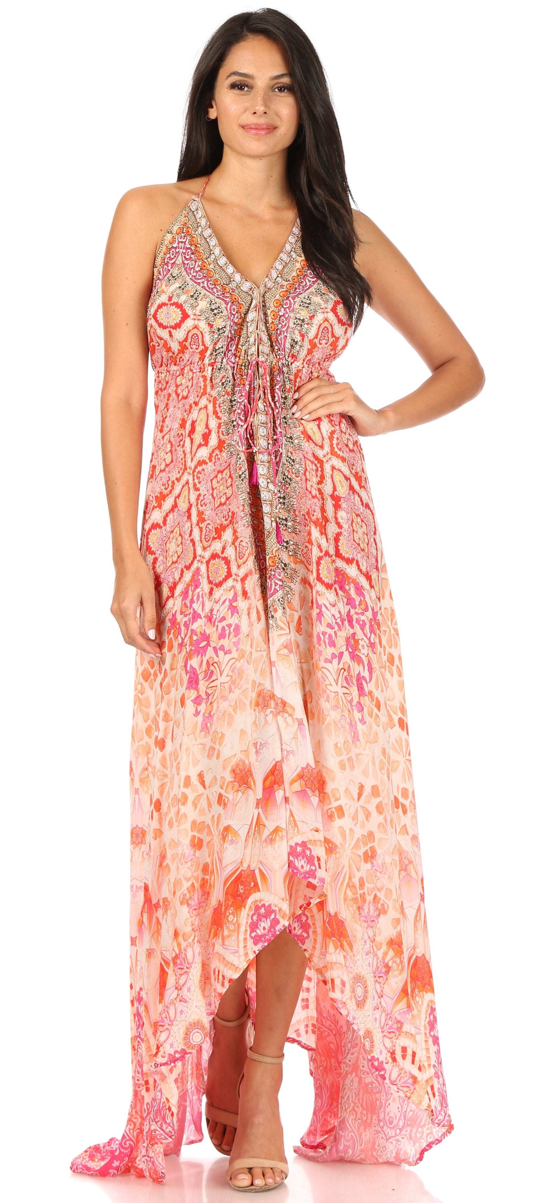 Sakkas Lizi Womens Maxi High-low Halter Handkerchief Long Dress Beach Party - Concordia Style Boutique