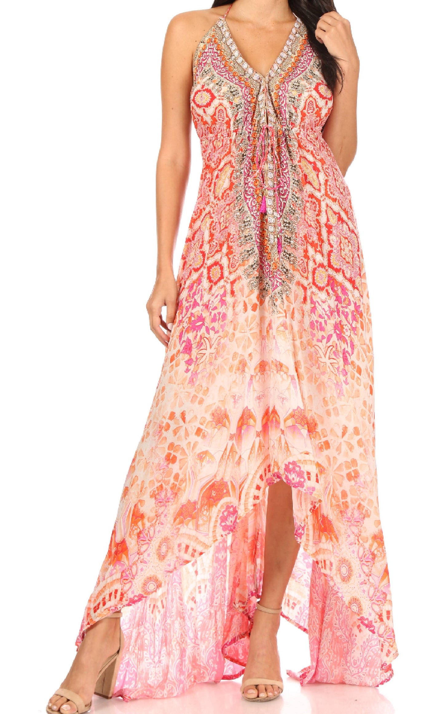 Sakkas Lizi Womens Maxi High-low Halter Handkerchief Long Dress Beach Party - Concordia Style Boutique