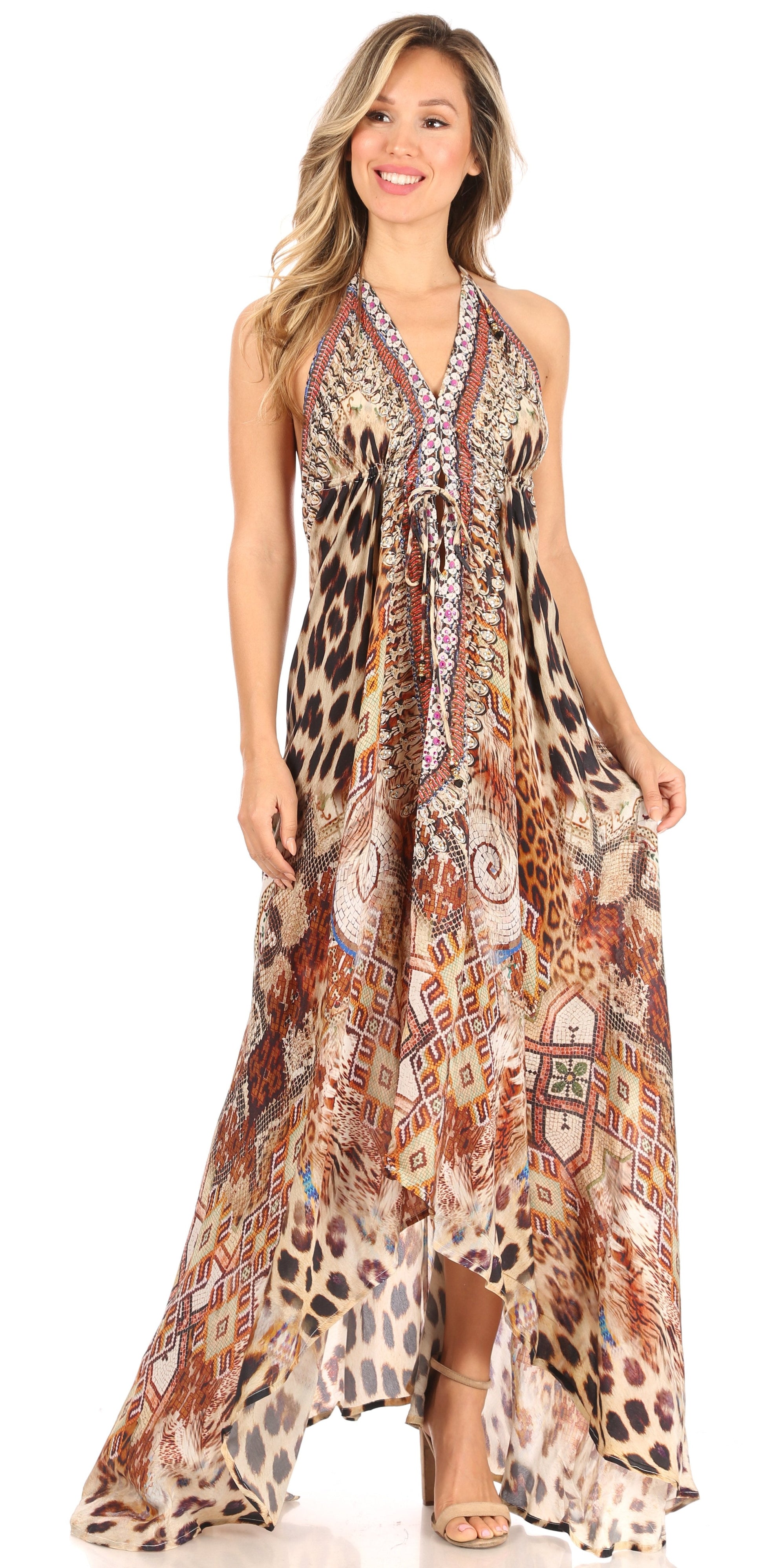 Sakkas Lizi Womens Maxi High-low Halter Handkerchief Long Dress Beach Party - Concordia Style Boutique