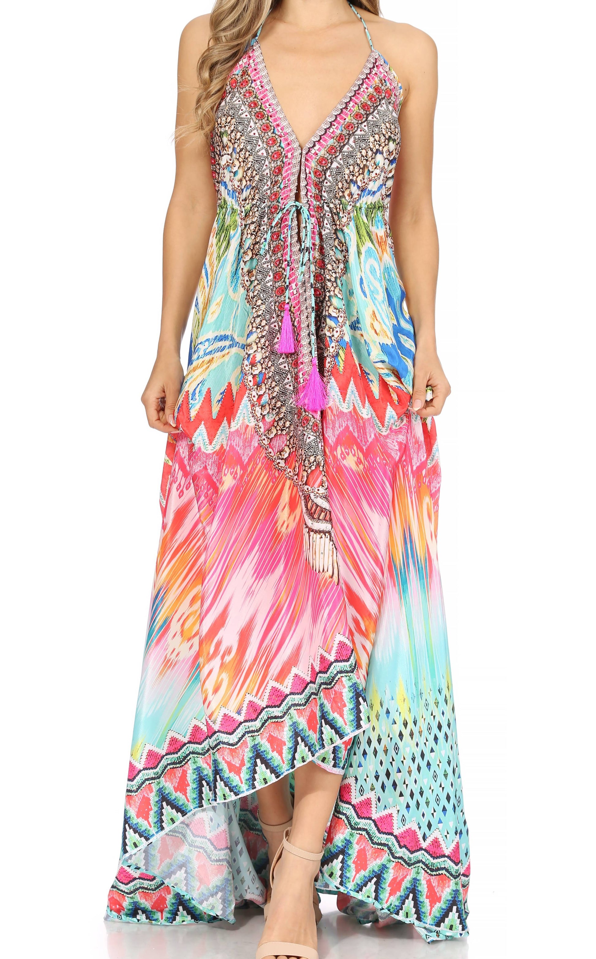 Sakkas Lizi Womens Maxi High-low Halter Handkerchief Long Dress Beach Party - Concordia Style Boutique
