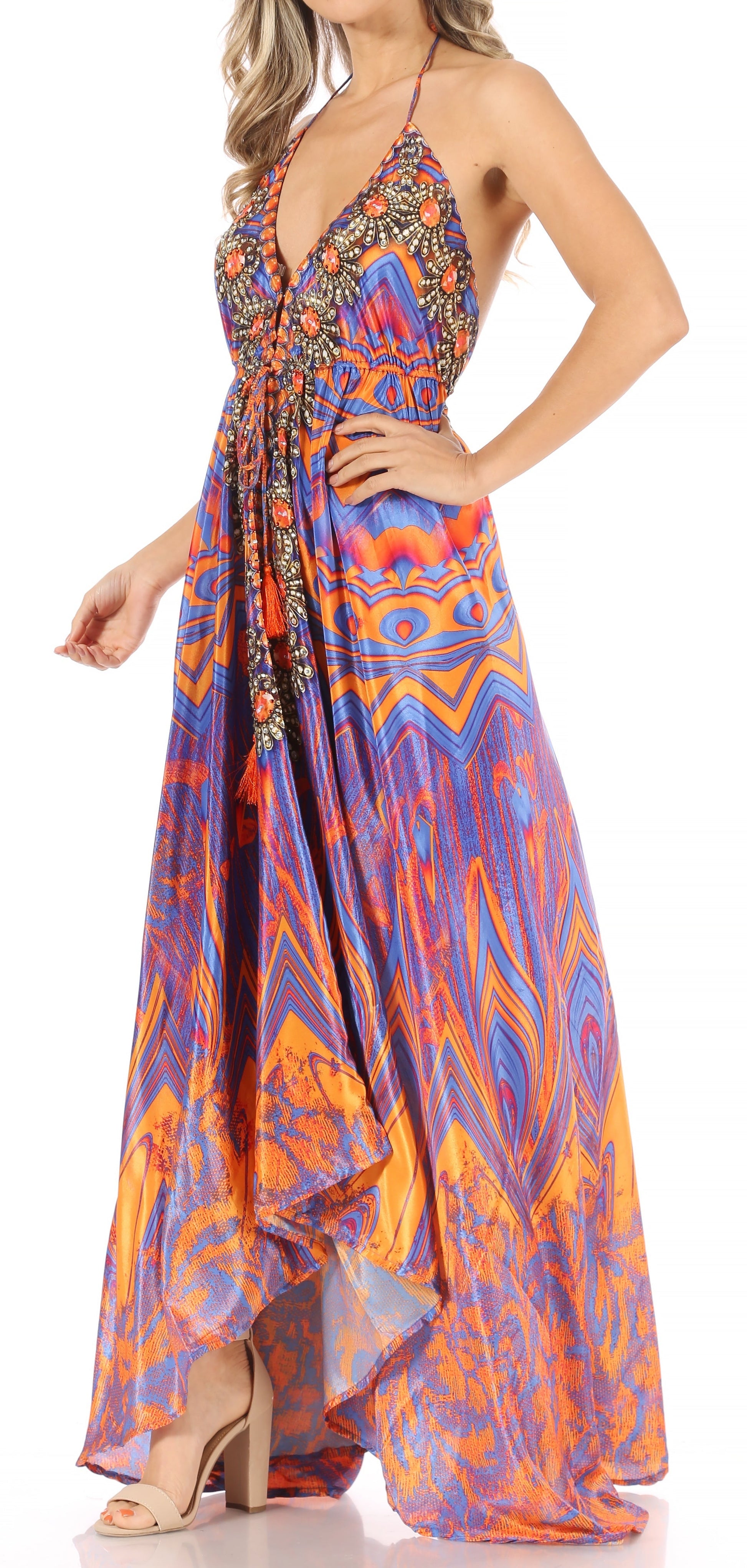 Sakkas Lizi Womens Maxi High-low Halter Handkerchief Long Dress Beach Party - Concordia Style Boutique