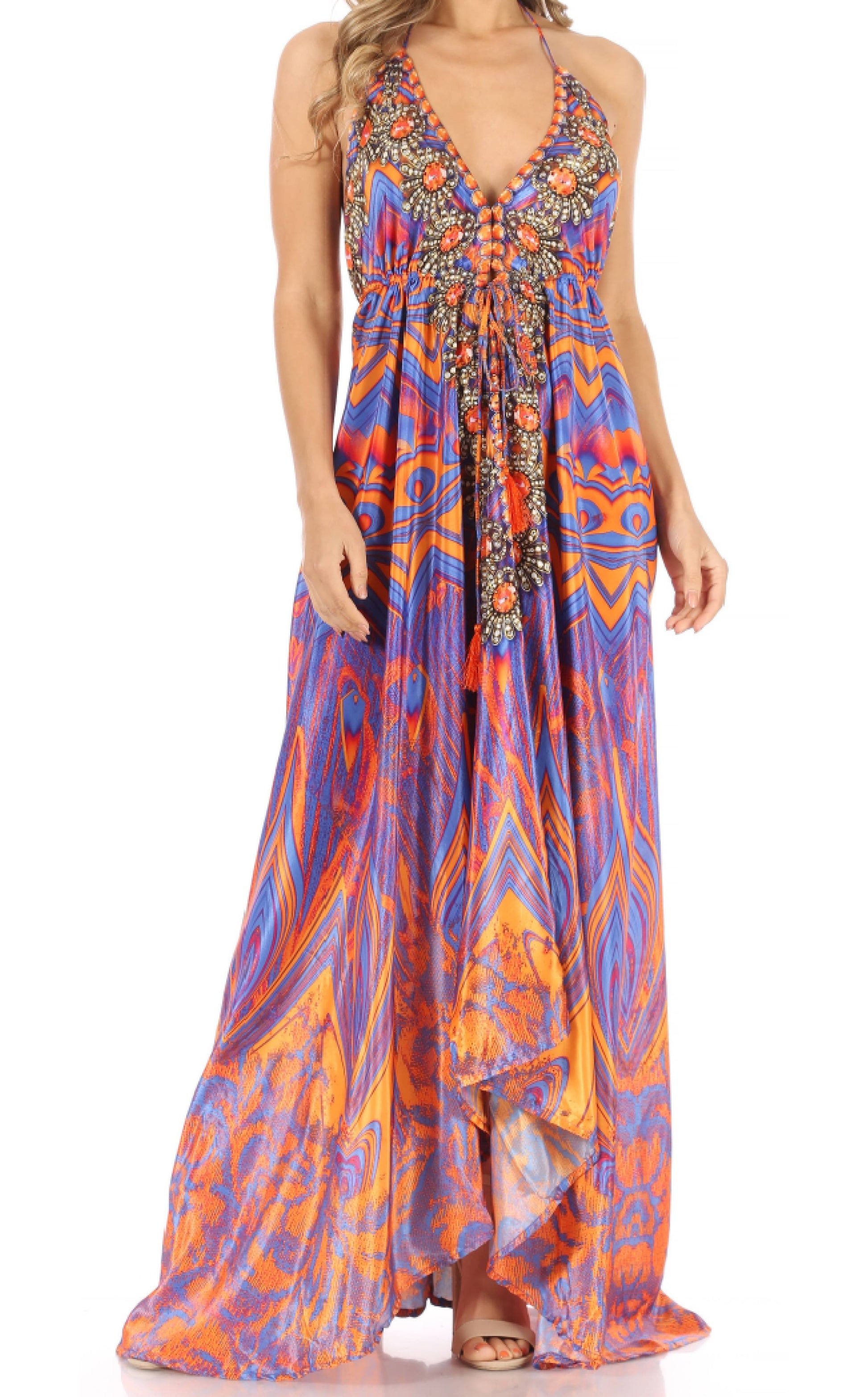 Sakkas Lizi Womens Maxi High-low Halter Handkerchief Long Dress Beach Party - Concordia Style Boutique