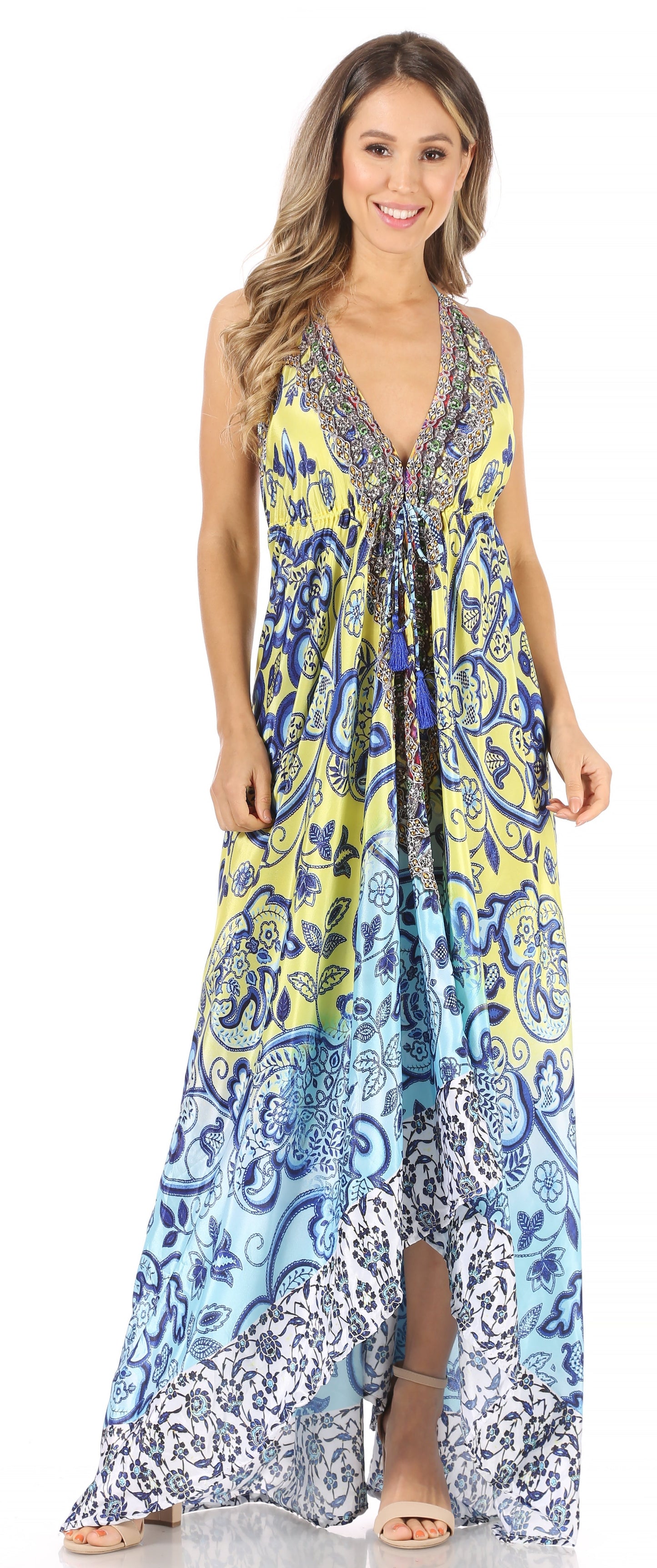Sakkas Lizi Womens Maxi High-low Halter Handkerchief Long Dress Beach Party - Concordia Style Boutique