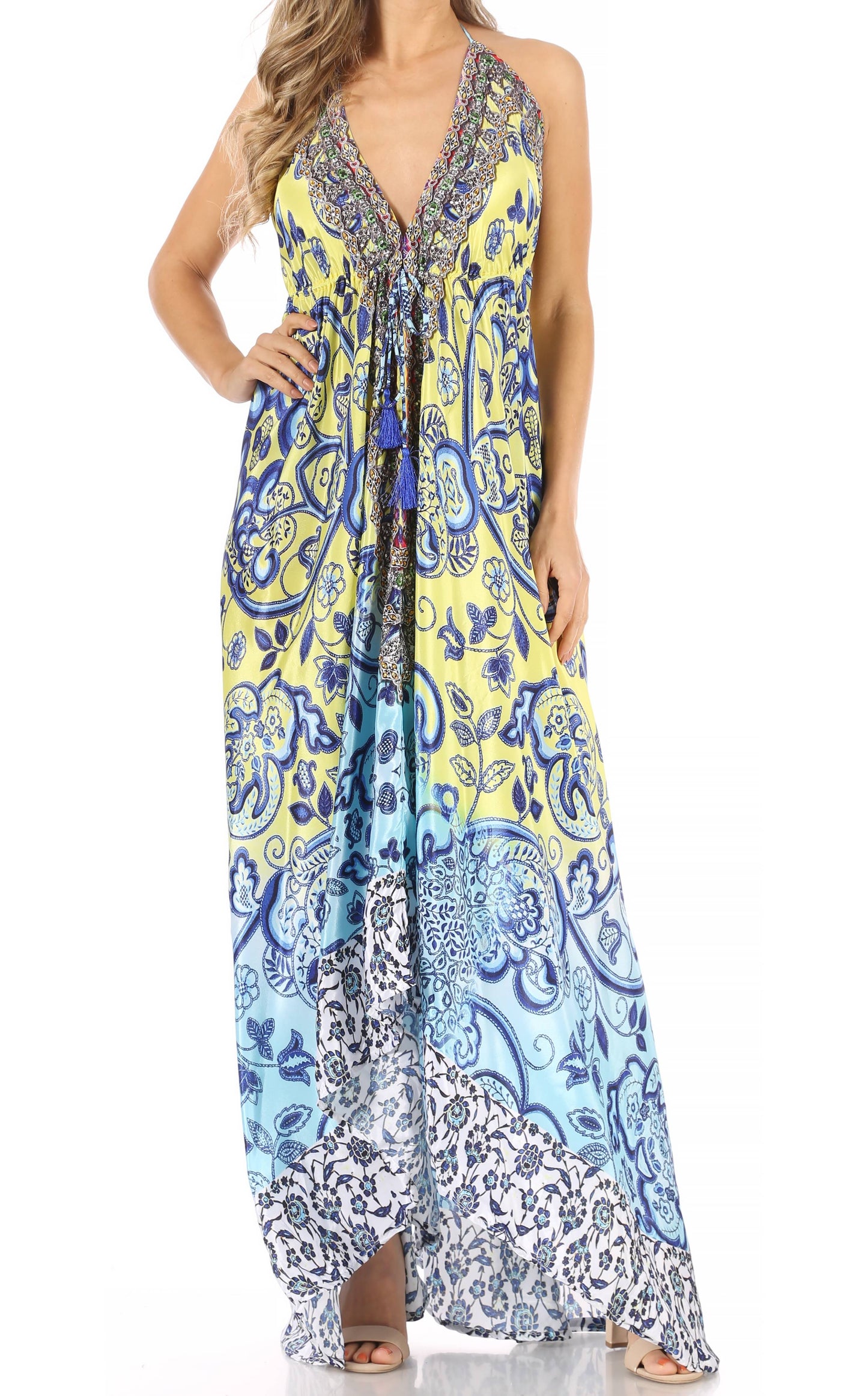 Sakkas Lizi Womens Maxi High-low Halter Handkerchief Long Dress Beach Party - Concordia Style Boutique