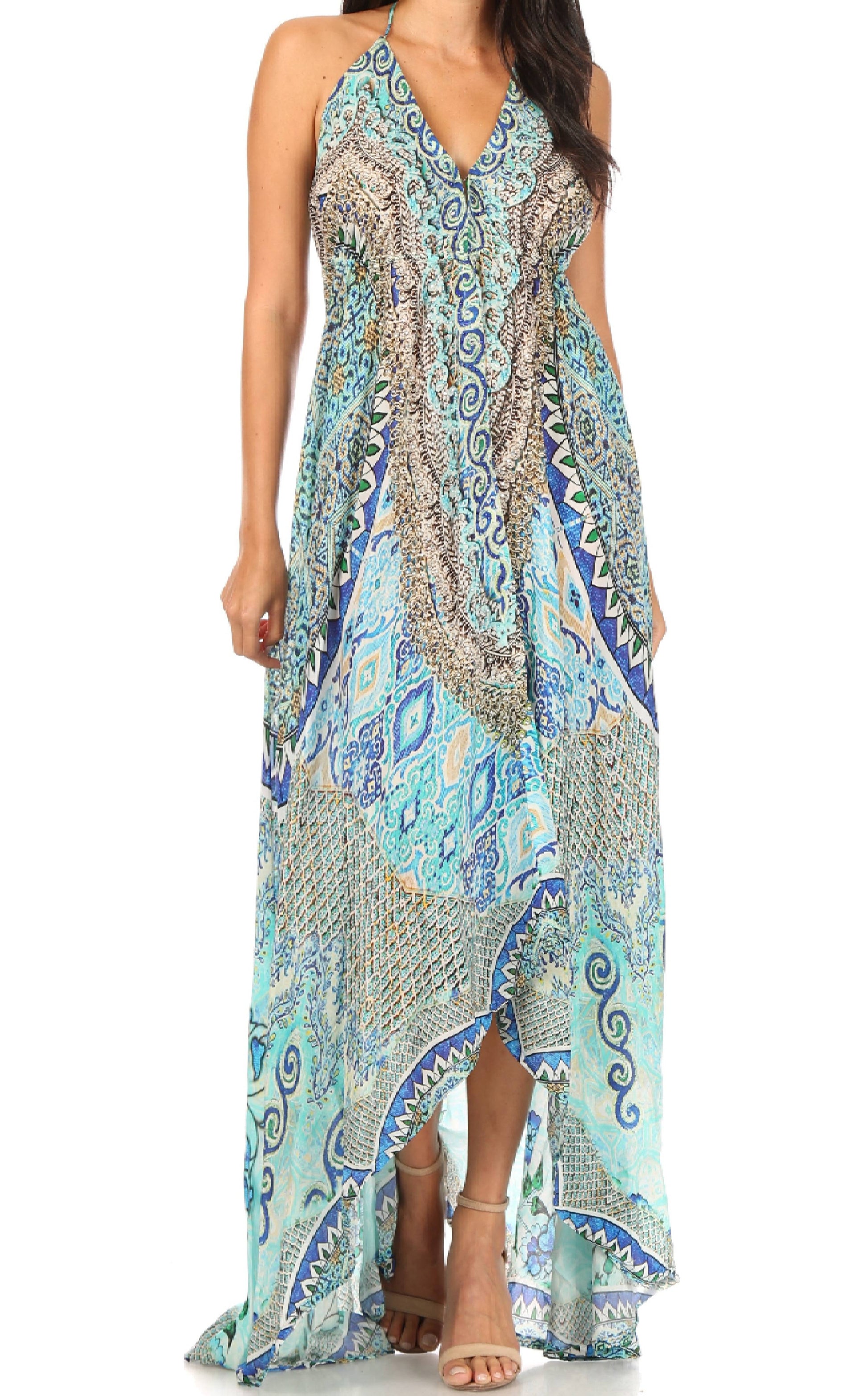 Sakkas Lizi Womens Maxi High-low Halter Handkerchief Long Dress Beach Party - Concordia Style Boutique