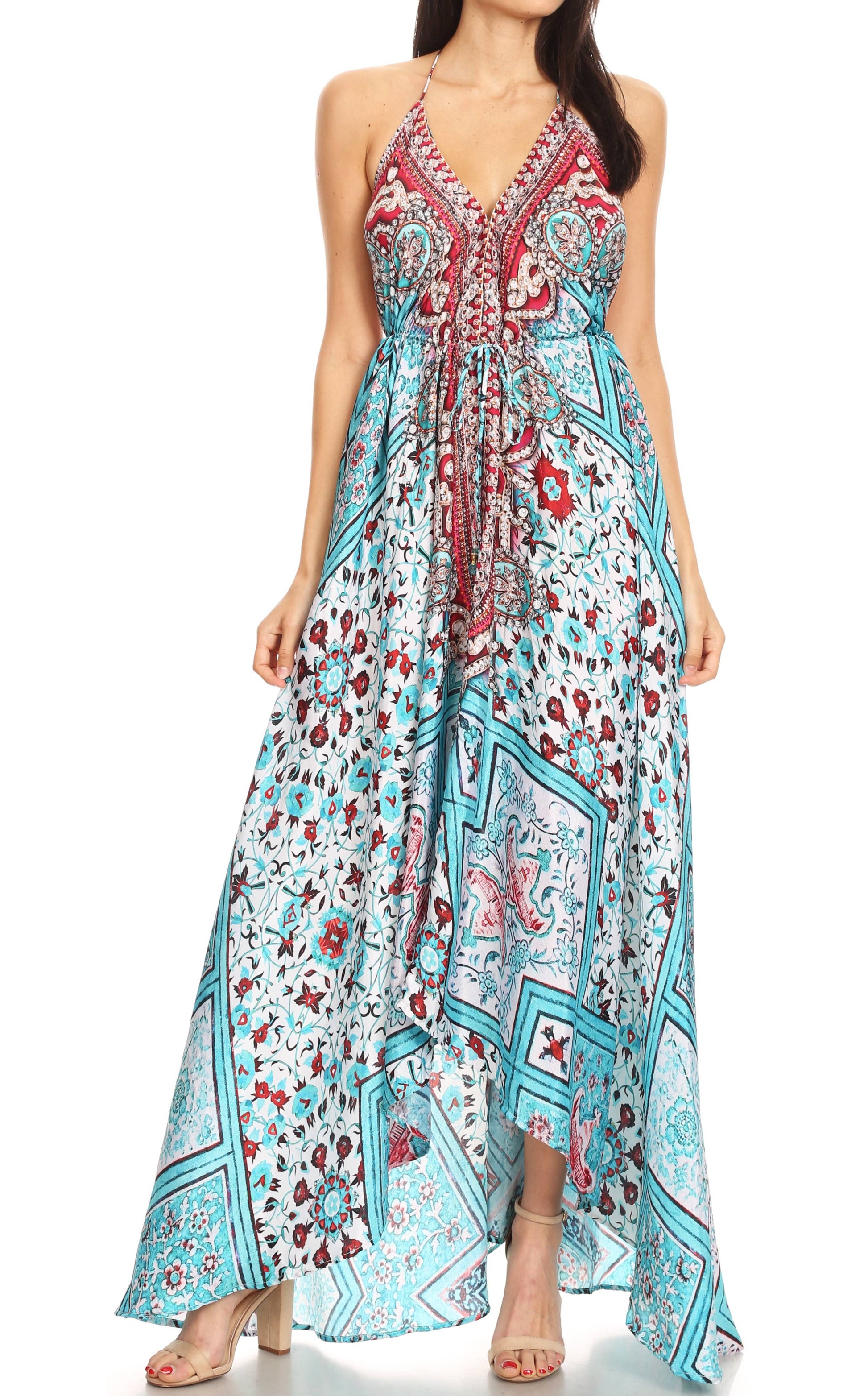 Sakkas Lizi Womens Maxi High-low Halter Handkerchief Long Dress Beach Party - Concordia Style Boutique
