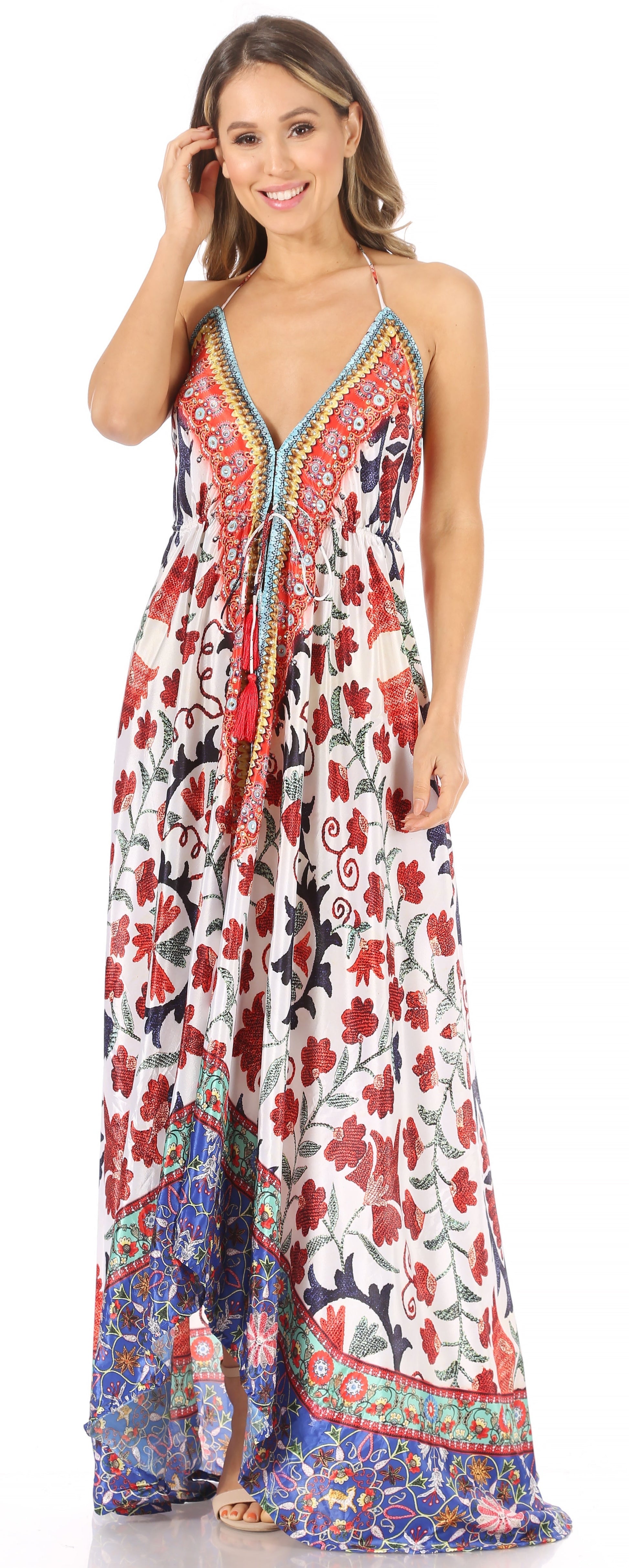 Sakkas Lizi Womens Maxi High-low Halter Handkerchief Long Dress Beach Party - Concordia Style Boutique