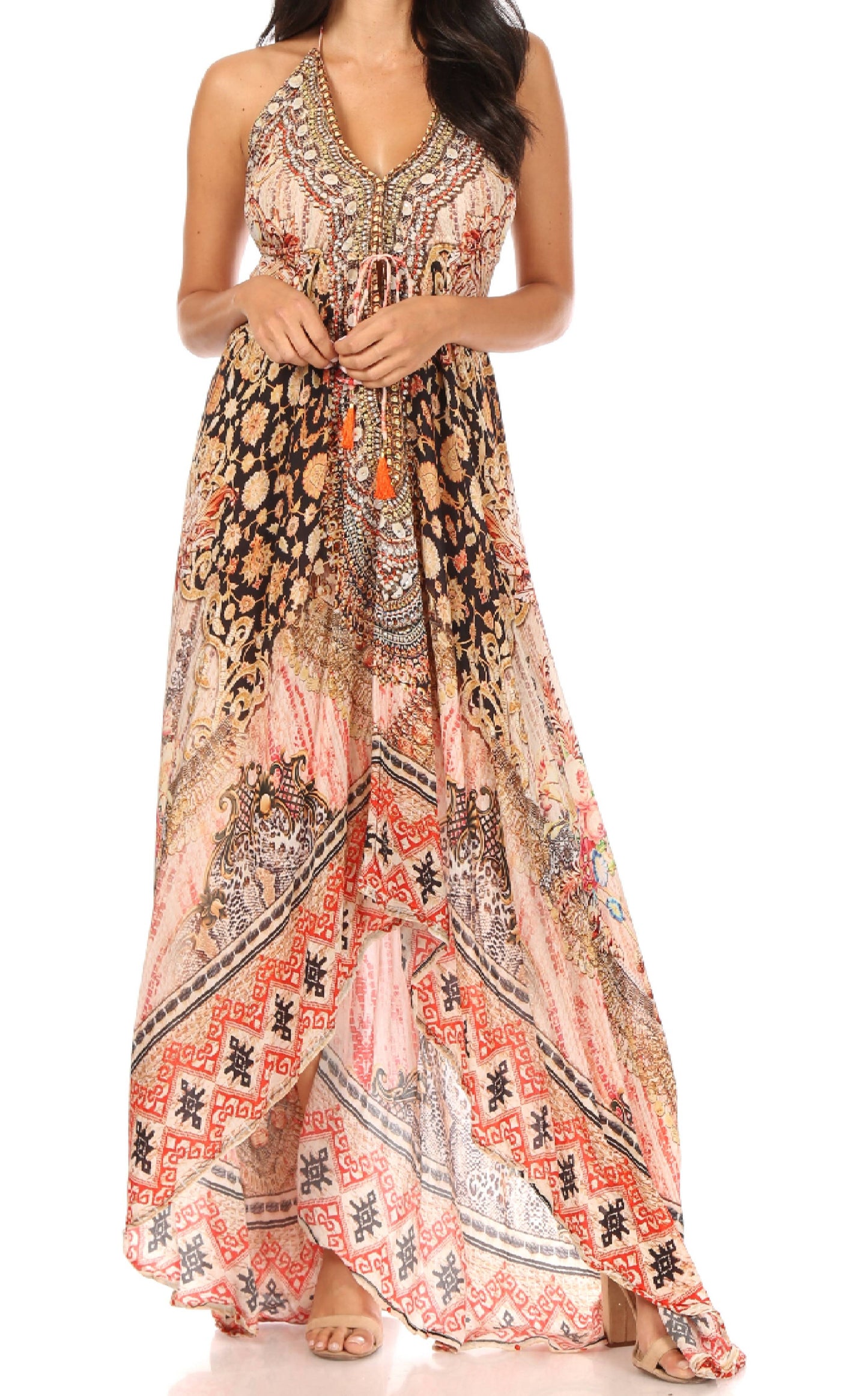 Sakkas Lizi Womens Maxi High-low Halter Handkerchief Long Dress Beach Party - Concordia Style Boutique