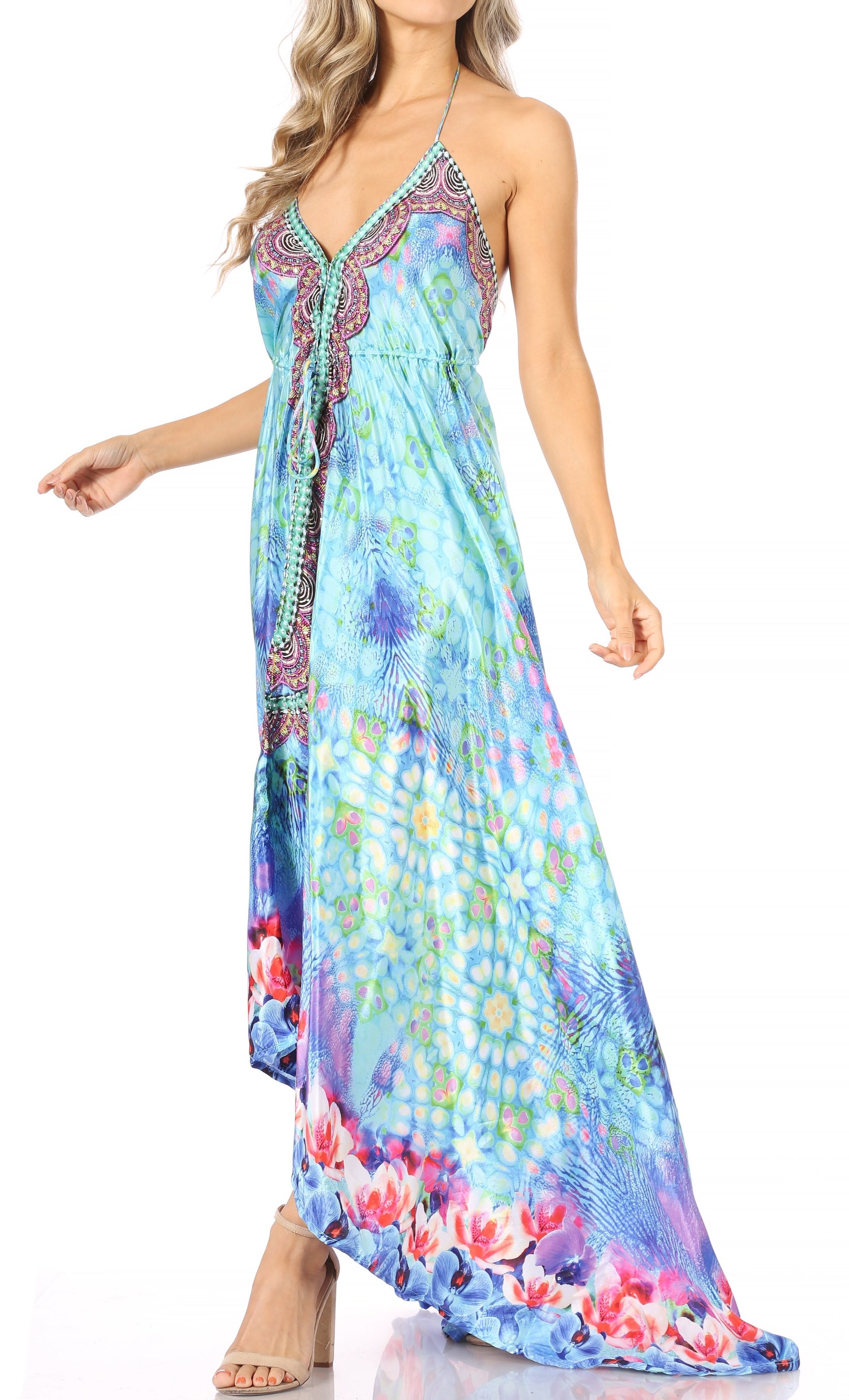 Sakkas Lizi Womens Maxi High-low Halter Handkerchief Long Dress Beach Party - Concordia Style Boutique
