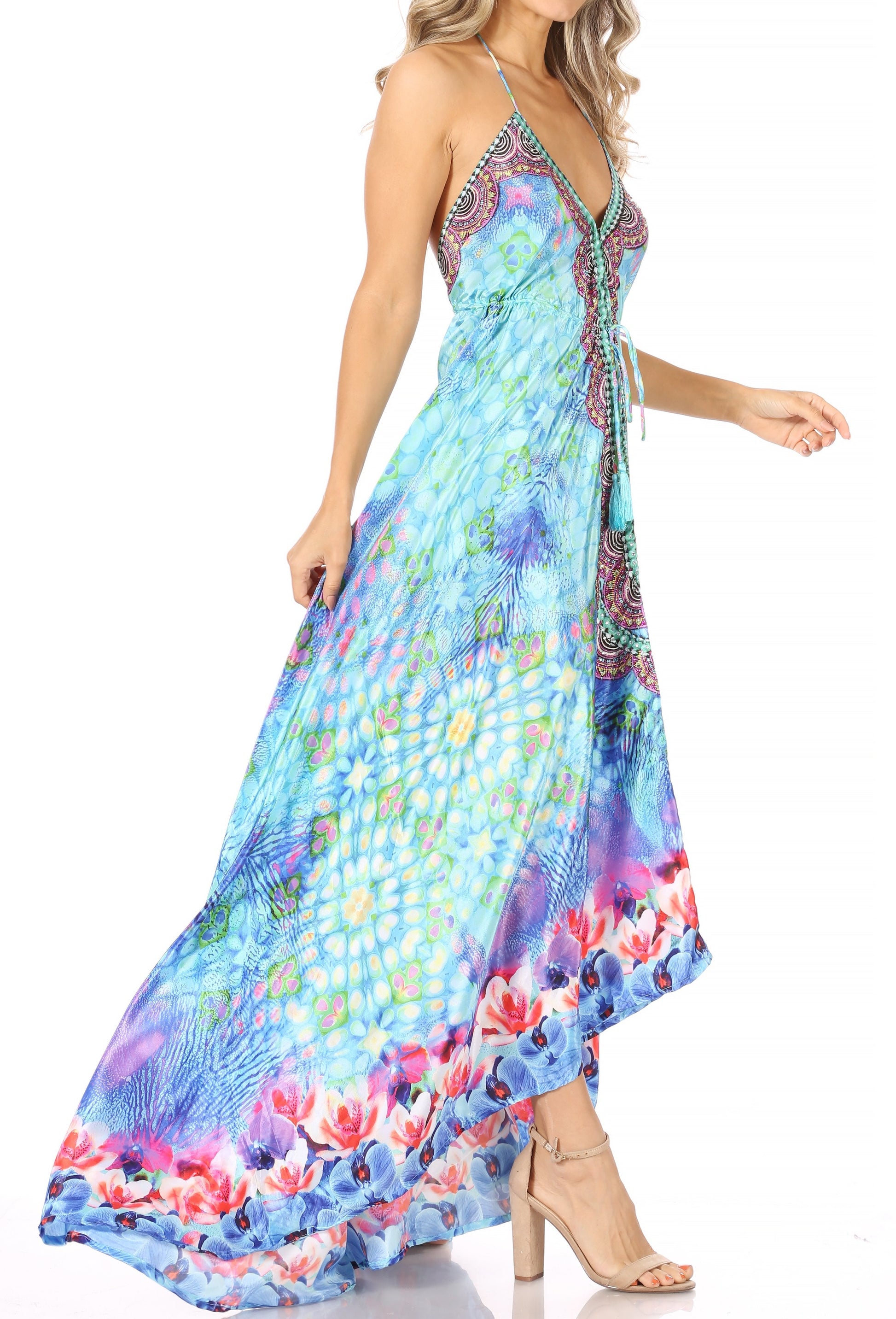 Sakkas Lizi Womens Maxi High-low Halter Handkerchief Long Dress Beach Party - Concordia Style Boutique