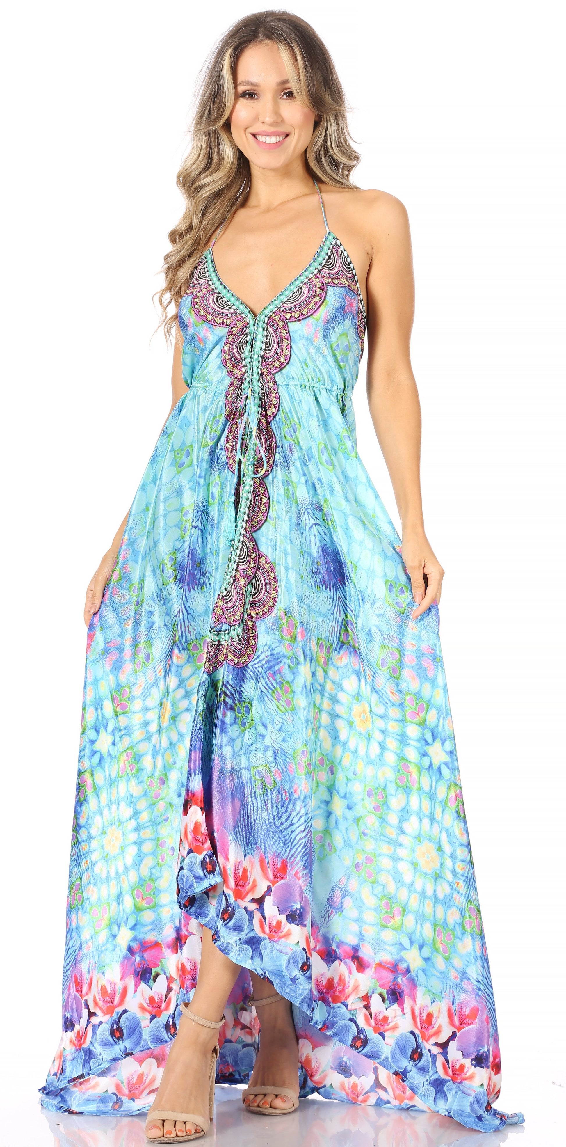 Sakkas Lizi Womens Maxi High-low Halter Handkerchief Long Dress Beach Party - Concordia Style Boutique