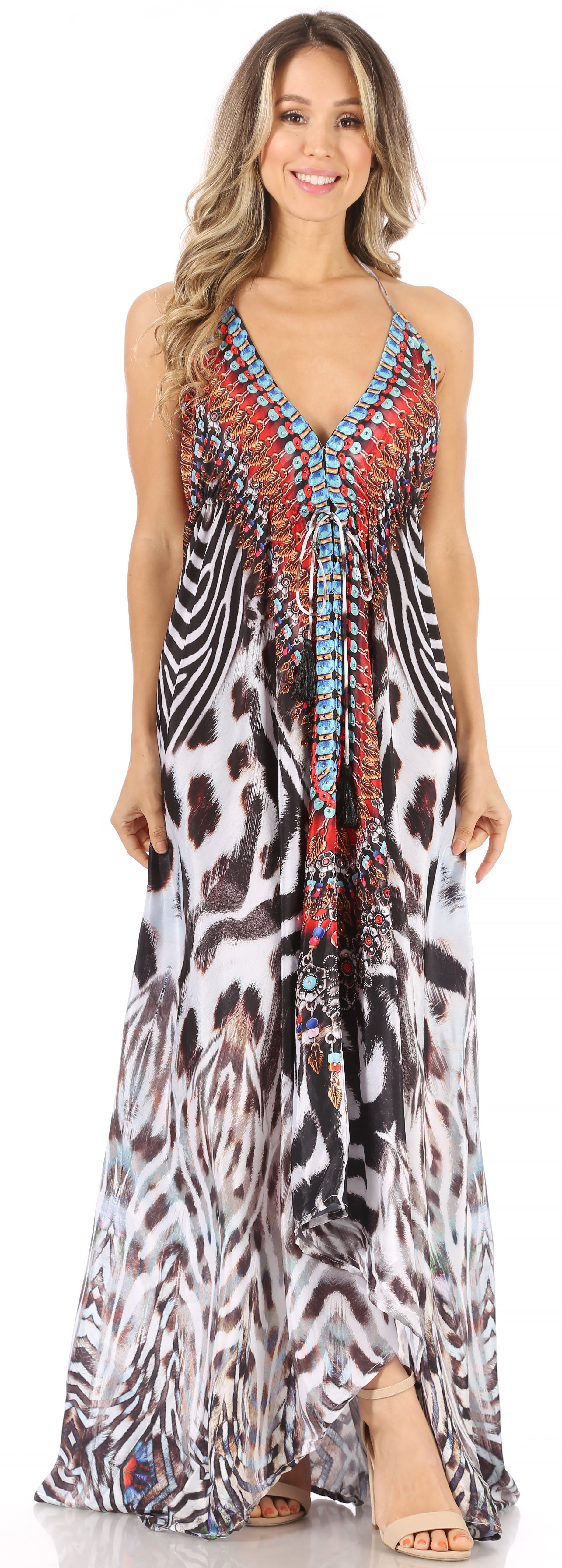 Sakkas Lizi Womens Maxi High-low Halter Handkerchief Long Dress Beach Party - Concordia Style Boutique