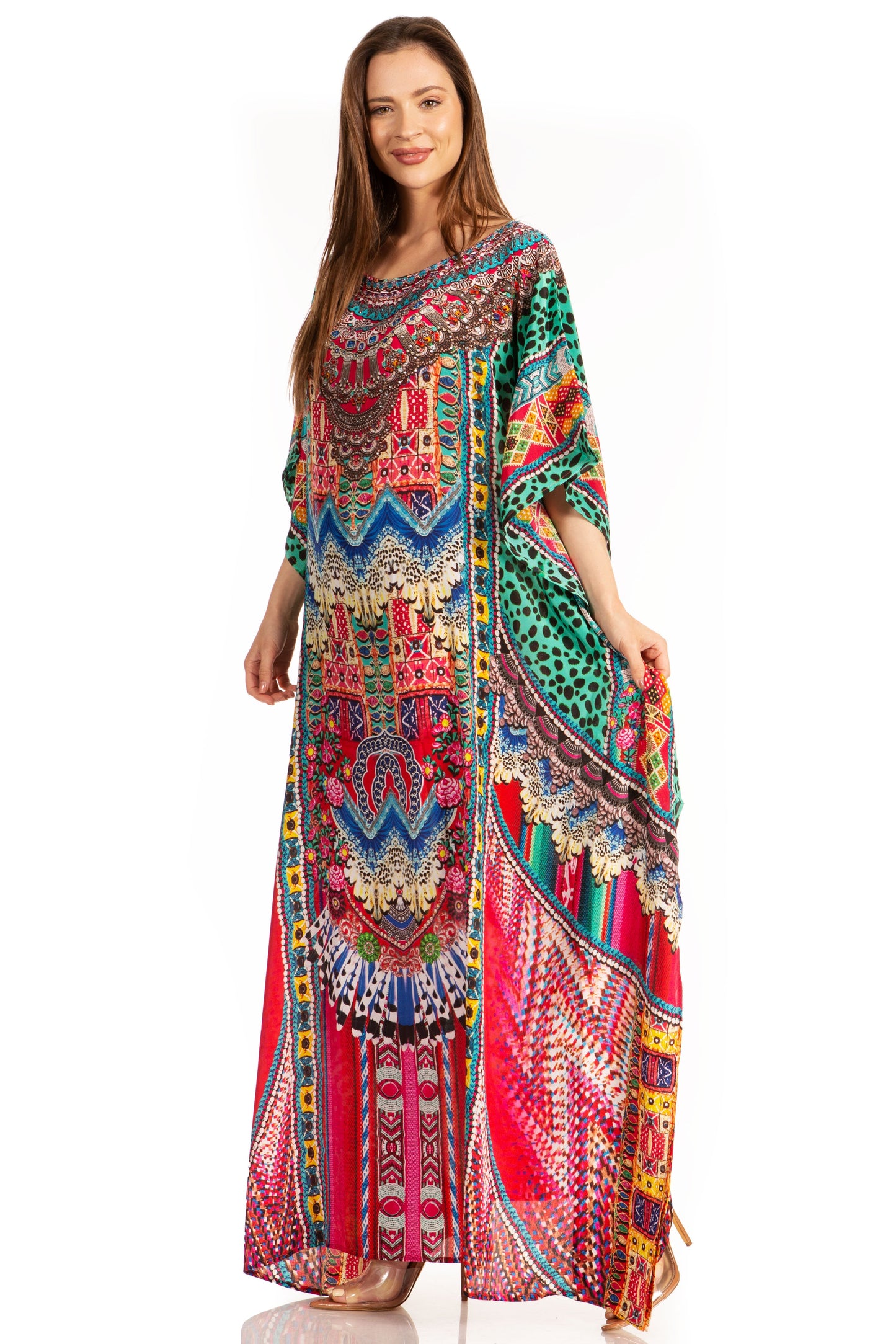 Sakkas Jabari Women's Maxi Short Sleeve Long Beach Kaftan Dress Boho Loose Gown - Concordia Style Boutique