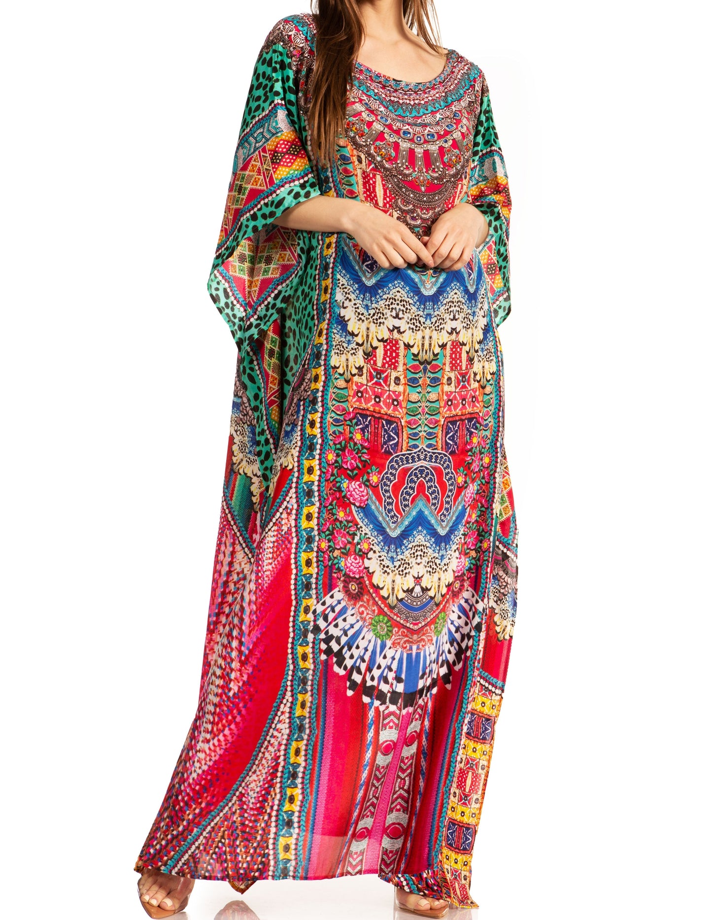Sakkas Jabari Women's Maxi Short Sleeve Long Beach Kaftan Dress Boho Loose Gown - Concordia Style Boutique