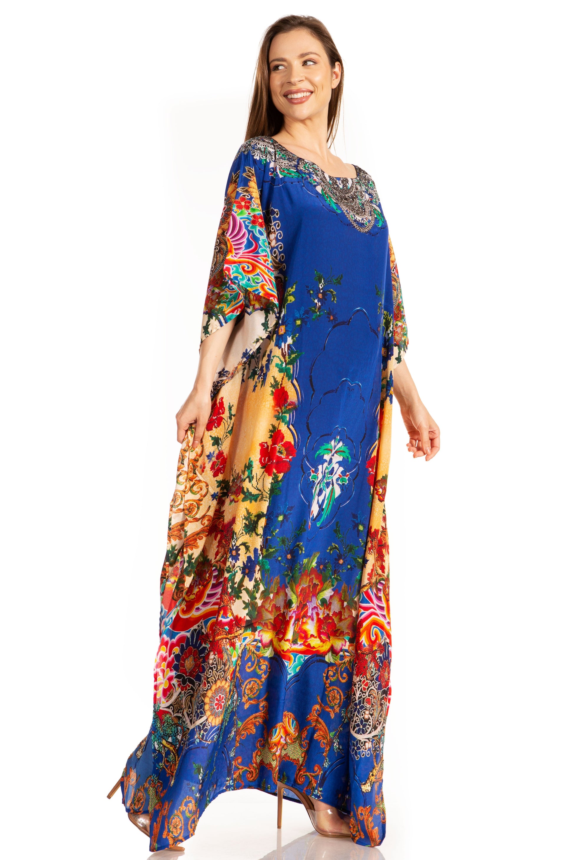 Sakkas Jabari Women's Maxi Short Sleeve Long Beach Kaftan Dress Boho Loose Gown - Concordia Style Boutique