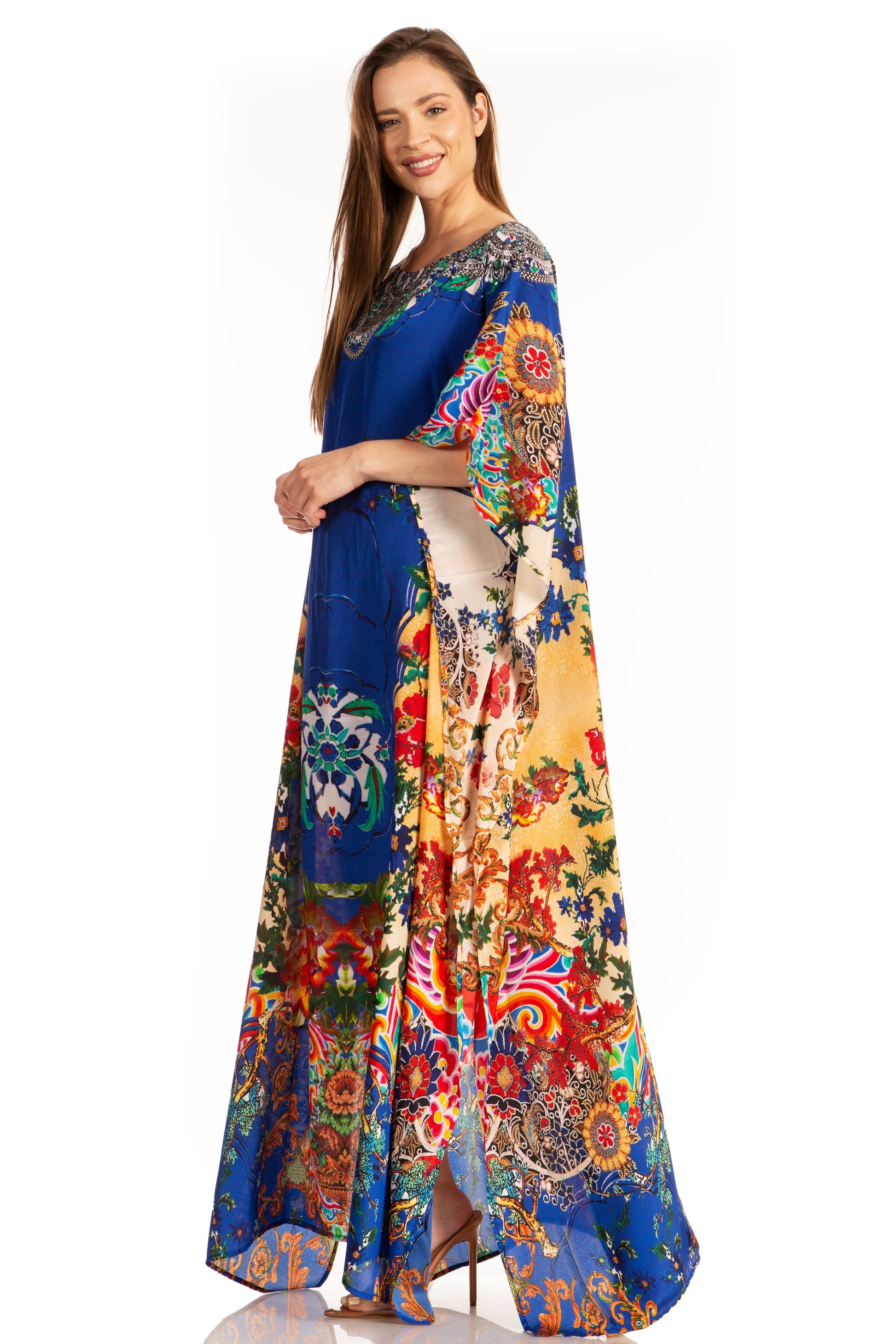 Sakkas Jabari Women's Maxi Short Sleeve Long Beach Kaftan Dress Boho Loose Gown - Concordia Style Boutique
