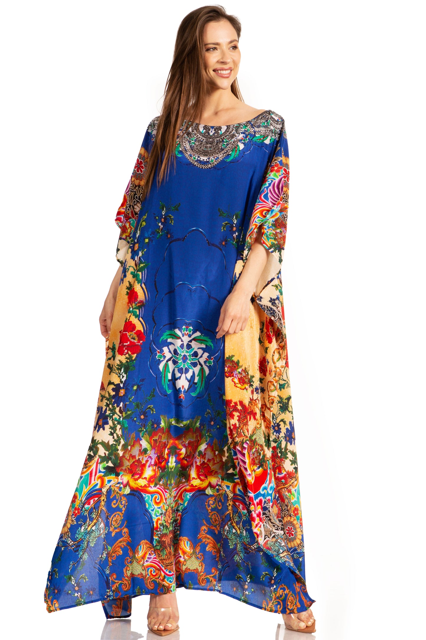 Sakkas Jabari Women's Maxi Short Sleeve Long Beach Kaftan Dress Boho Loose Gown - Concordia Style Boutique