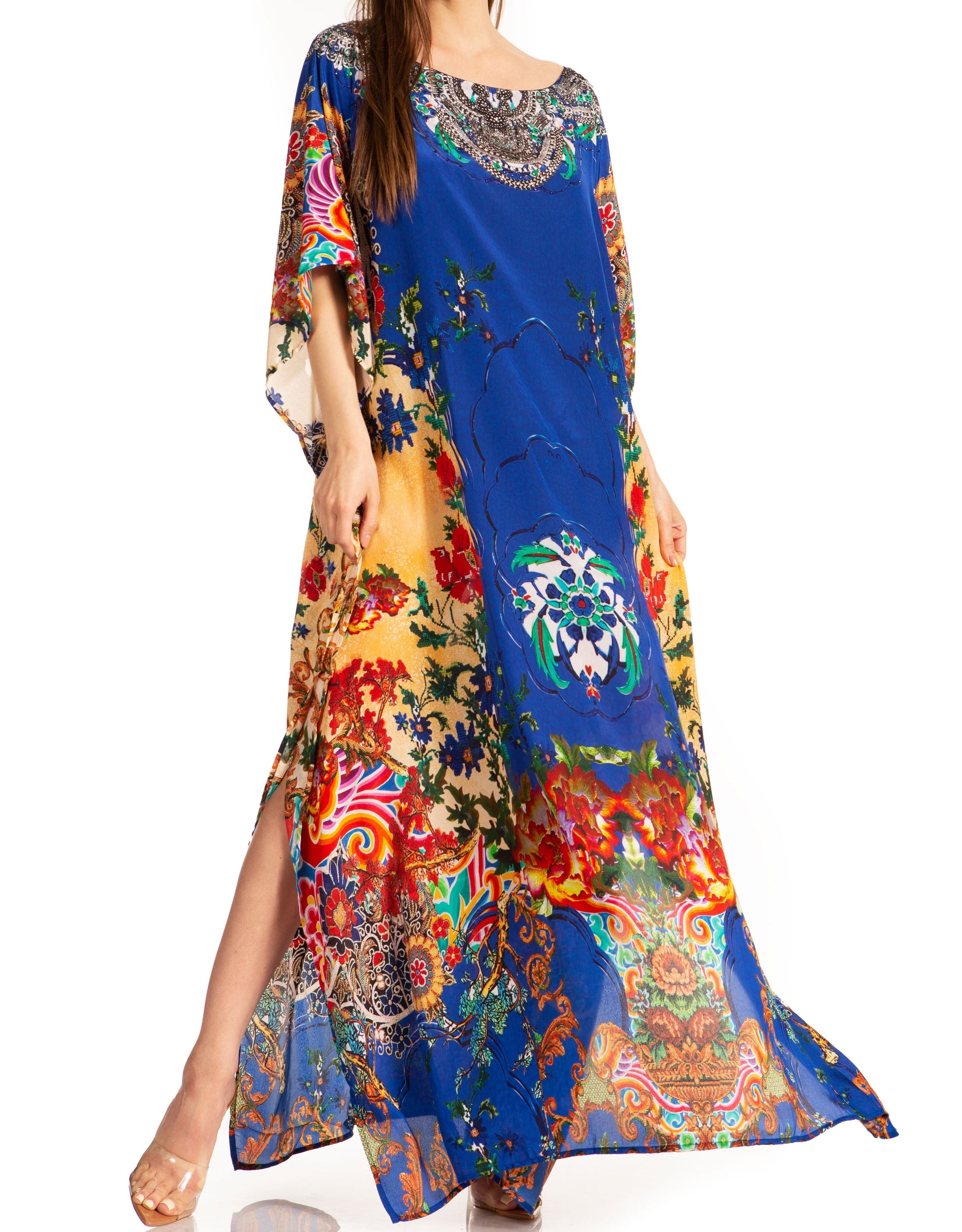 Sakkas Jabari Women's Maxi Short Sleeve Long Beach Kaftan Dress Boho Loose Gown - Concordia Style Boutique