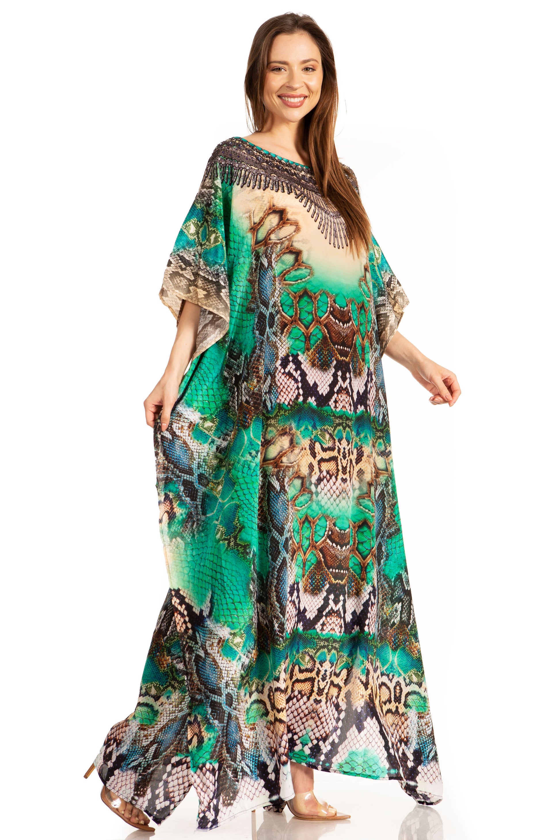 Sakkas Jabari Women's Maxi Short Sleeve Long Beach Kaftan Dress Boho Loose Gown - Concordia Style Boutique