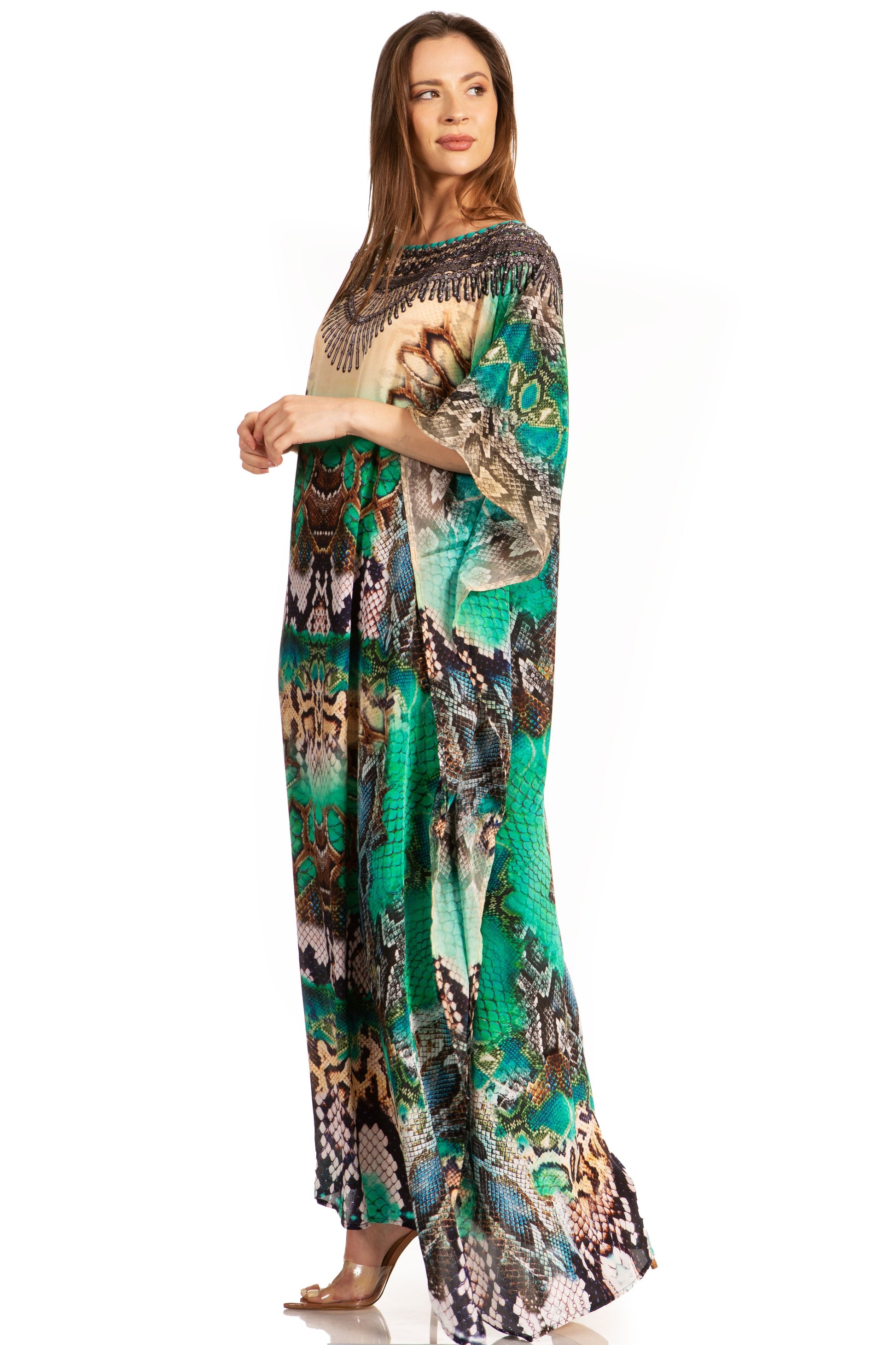 Sakkas Jabari Women's Maxi Short Sleeve Long Beach Kaftan Dress Boho Loose Gown - Concordia Style Boutique