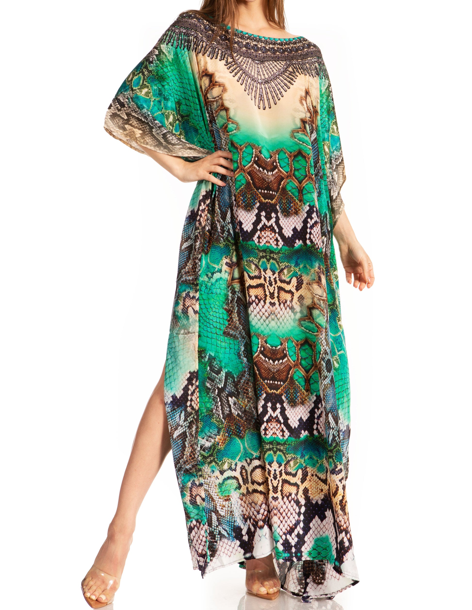 Sakkas Jabari Women's Maxi Short Sleeve Long Beach Kaftan Dress Boho Loose Gown - Concordia Style Boutique